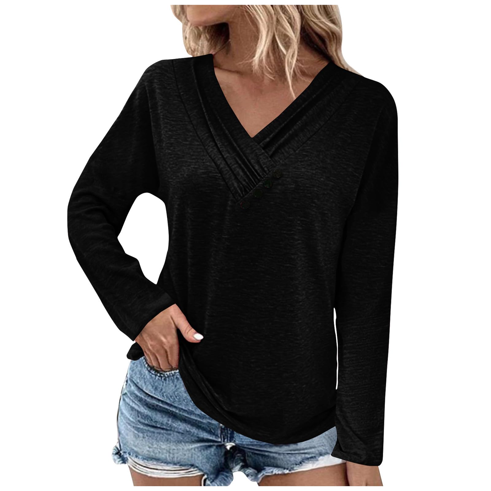 Women's Long Sleeve Casual Shirts - V Neck Button Down Blouses for Business & Everyday Wear | Office, Date Night & Professional Outfits