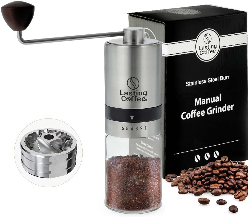 Premium Manual Coffee Grinder with Stainless Steel Conical Burr - Adjustable Coarse to Fine Settings for Espresso, French Press & Pour Over - Portable Hand Crank Mill for Home, Camping & Travel Use
