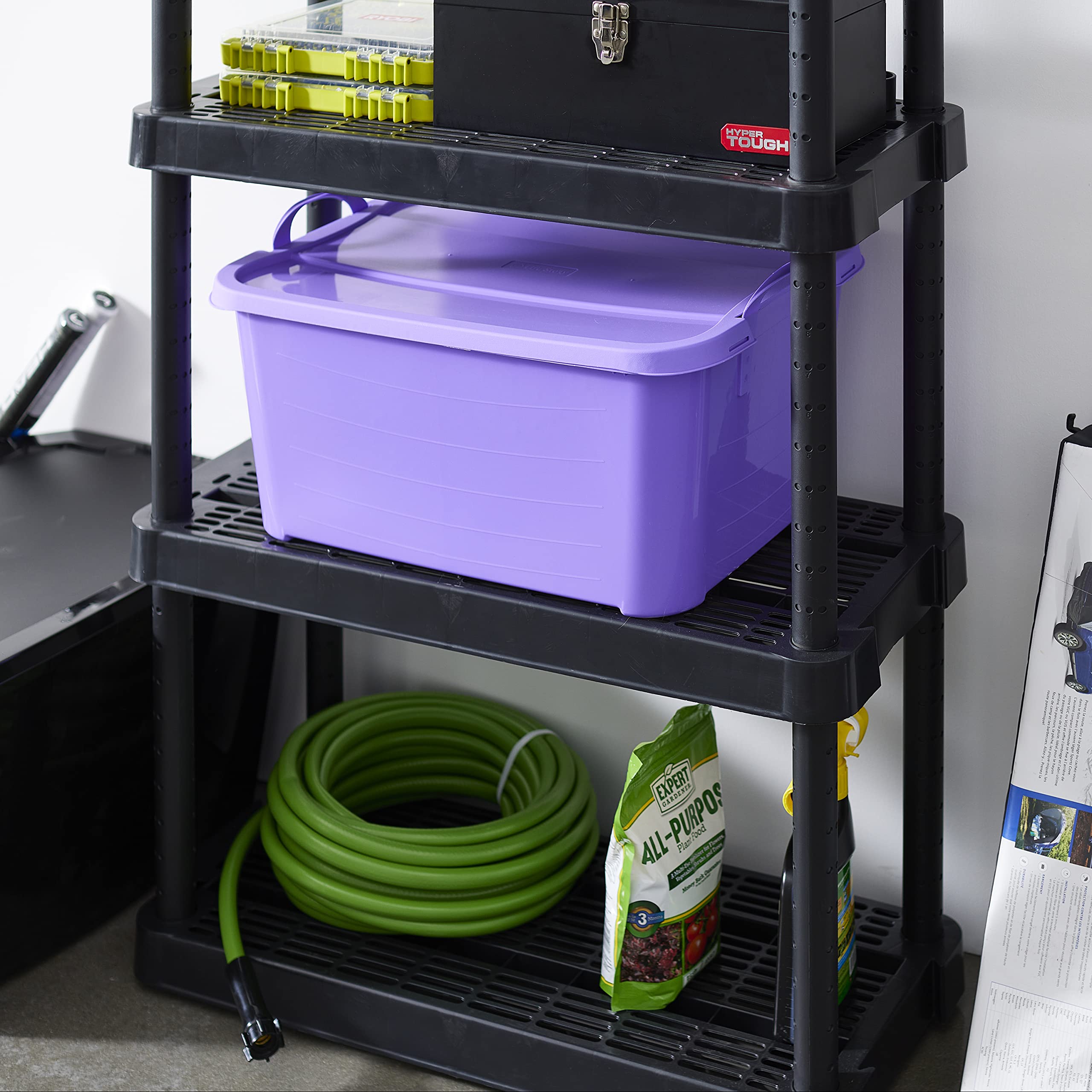 55 Qt Stackable Plastic Storage Bins with Lids - 12 Pack Purple for Organizing Closet, Pantry & Garage | Durable Clear Containers for Home Organization