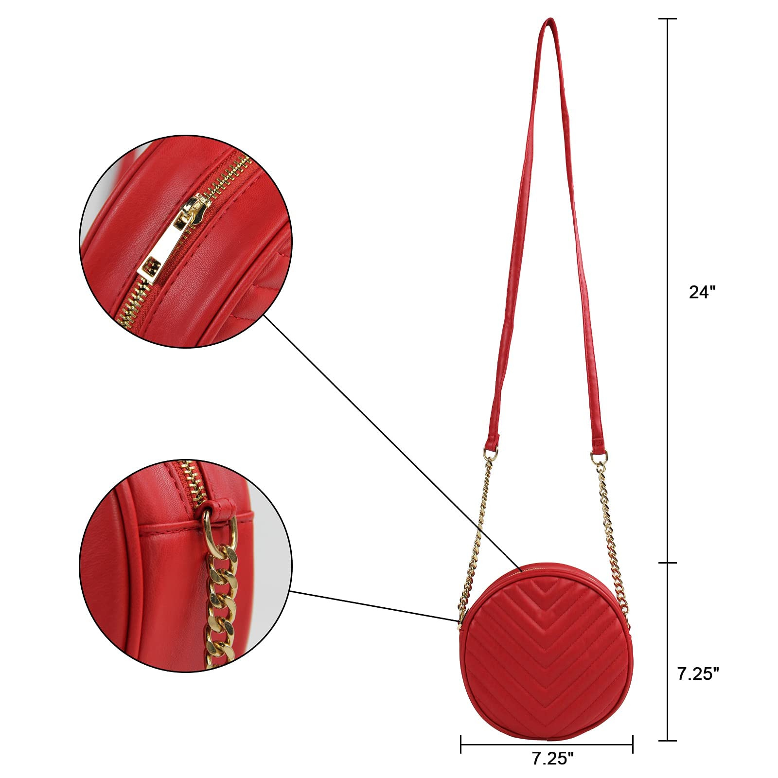 Stylish Round Crossbody Bag for Women - PU Leather Shoulder Purse with Adjustable Metal Chain Strap | Zippered Phone Pocket | Perfect for Everyday Use, Date Night & Travel Accessories