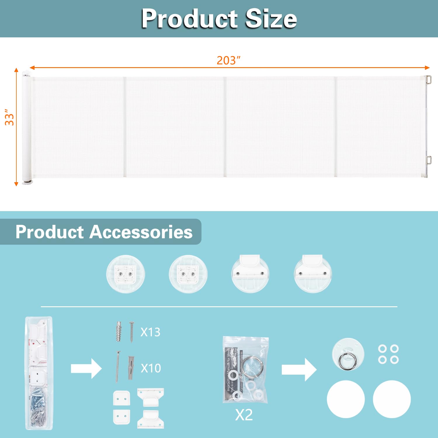 203 Inch Extra Wide Retractable Baby Gate for Doorways & Stairs - Indoor/Outdoor Safety Barrier for Kids & Pets - 35