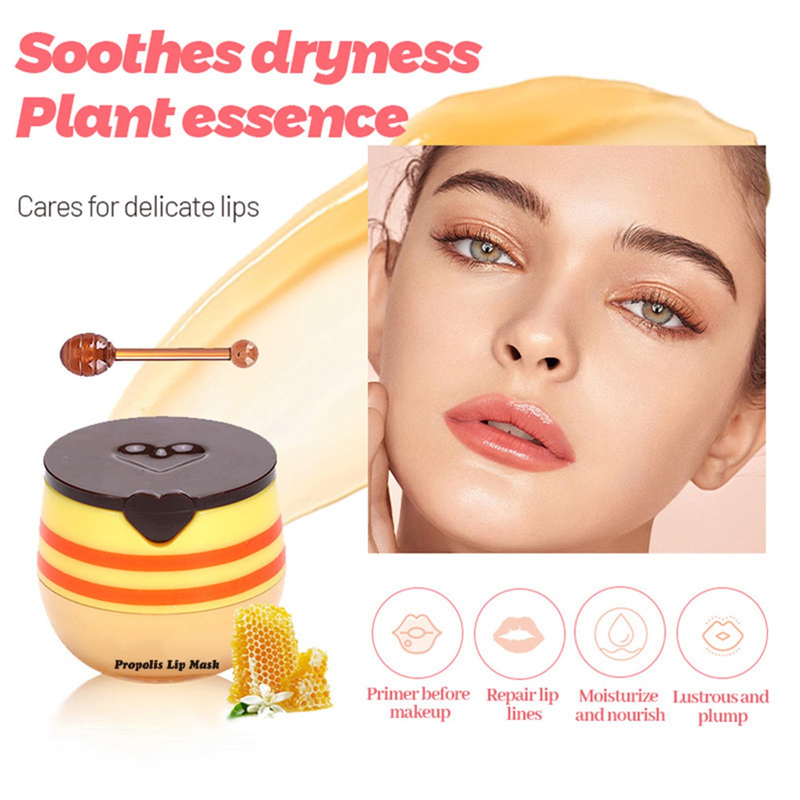 1/3/4 Pcs Honey Bee Lip Care Set - Moisturizing Lip Balm, Overnight Sleeping Mask & Exfoliating Scrub for Dry Cracked Lips - Hydrating Treatment to Repair & Prevent Lip Lines | Perfect for Night Care, Travel & Daily Lip Routine (Style A)