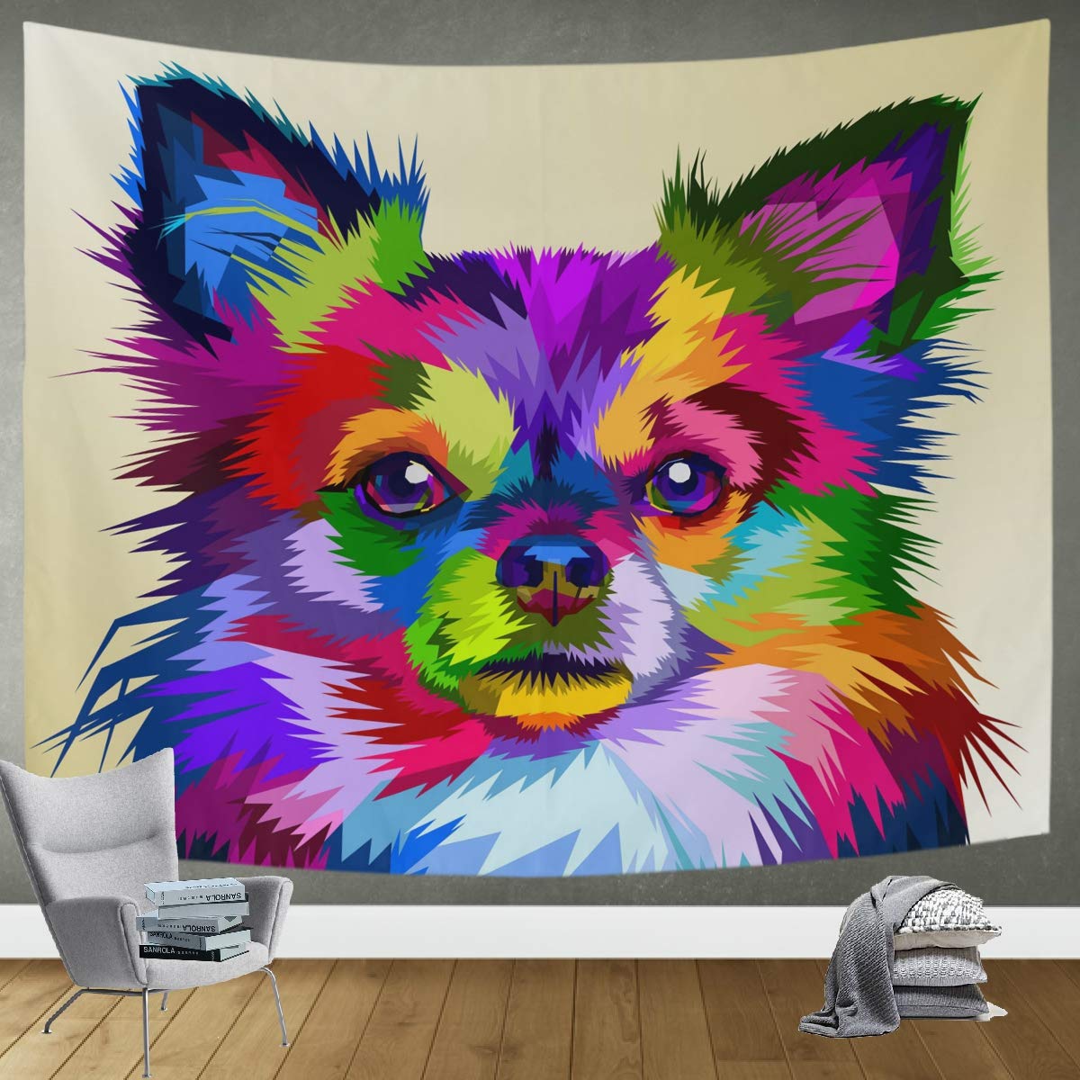 DOMIKING Colorful Chihuahua Dog Tapestry Wall Hanging - 80x60 Inch Large Bohemian Decor for Bedroom, Living Room & Dorm | Perfect for Boho Home Decor, Photo Backdrop & Gift Idea