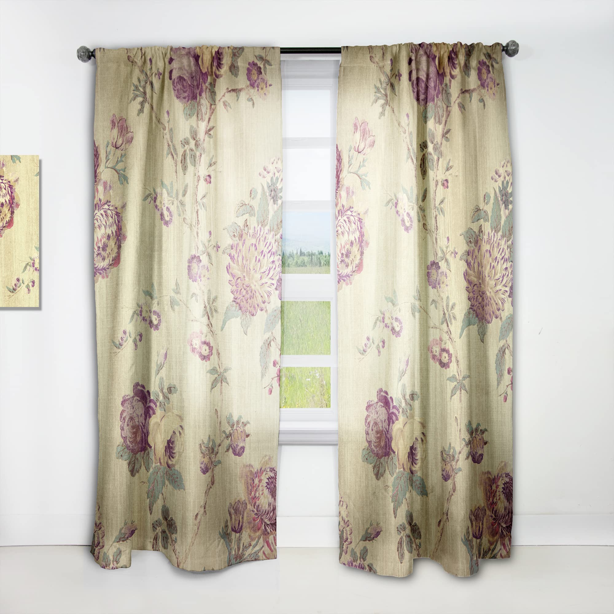 Vintage Purple Floral Blackout Curtains for Bedroom & Living Room - Thermal Insulated Window Drapes with Grommet Top - 52x95 Inches Single Panel - Perfect for Home Decor, Privacy & Light Control