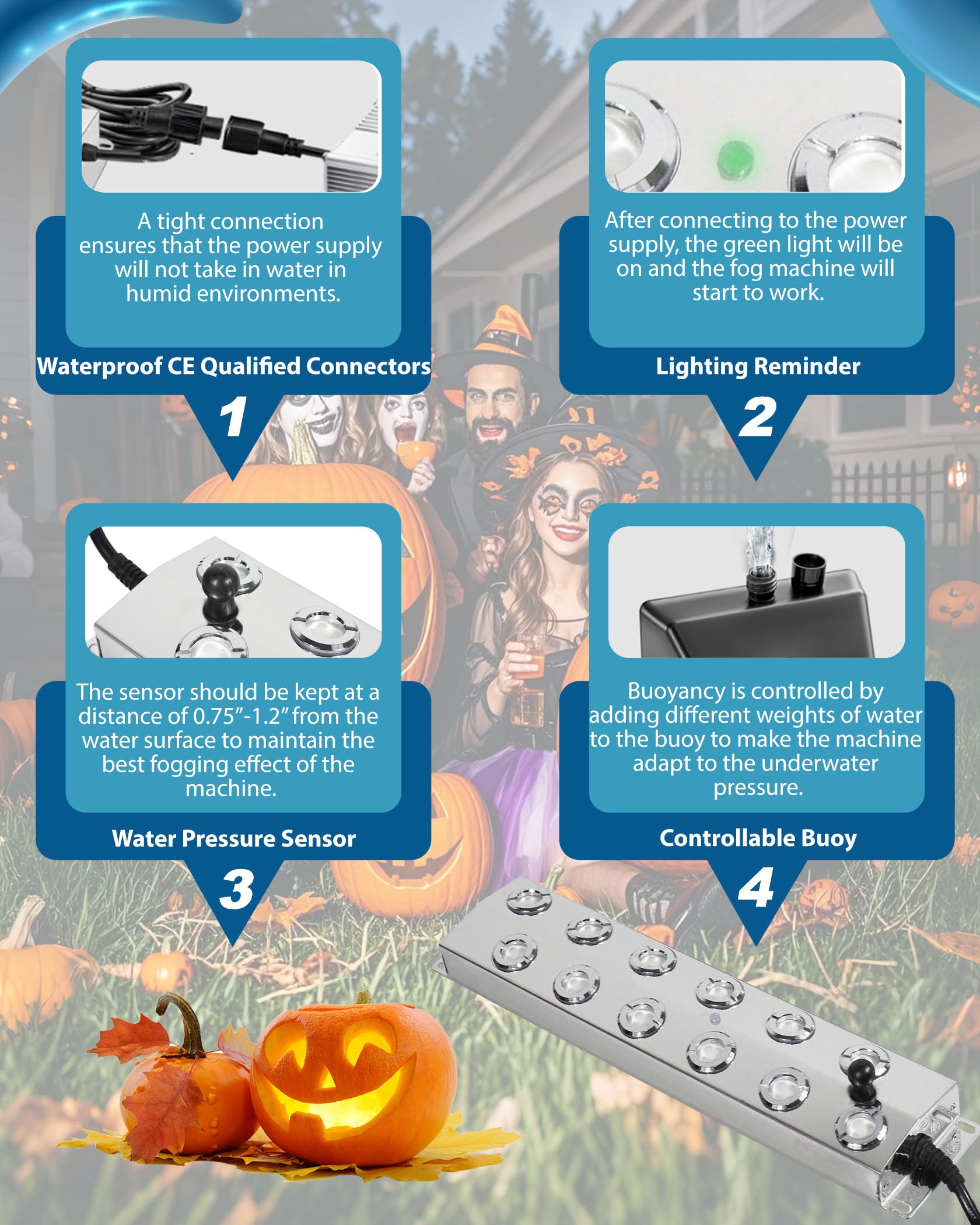 12-Head Ultrasonic Mist Maker Fogger for Ponds, Water Features & Halloween Decor – Includes Float, Power Supply & Discs – Perfect for Outdoor Gardens, Greenhouses, Rockeries & Lawn Landscaping