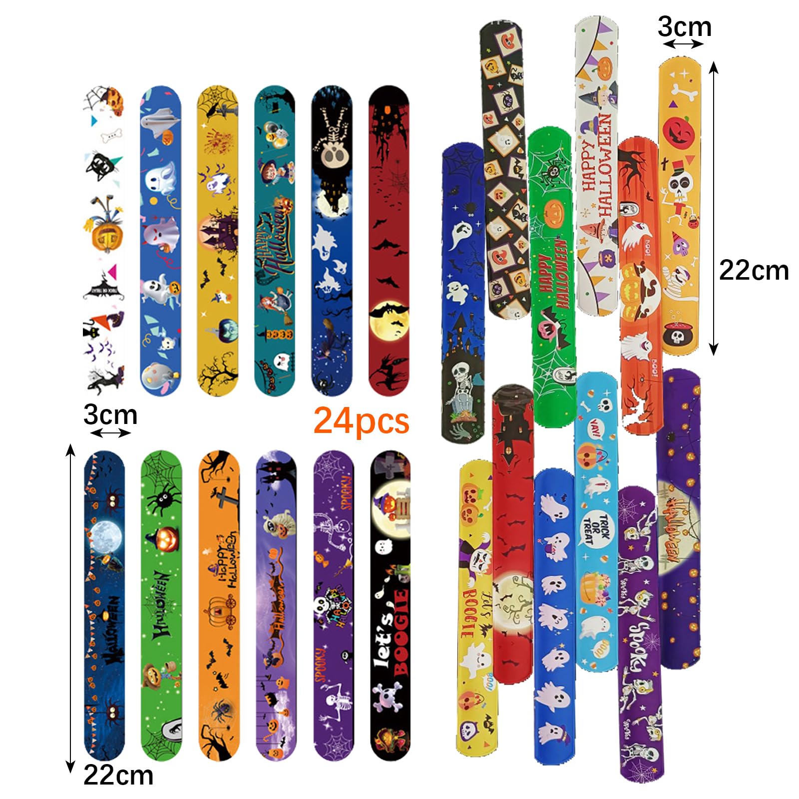 24-Pack Halloween Slap Bracelets - Fun Party Favors for Kids, Boys & Girls - Bulk Halloween Toys for Trick or Treat Bags, Classroom Prizes & Costume Accessories (Great for Halloween Parties, School Events & Goodie Bags)