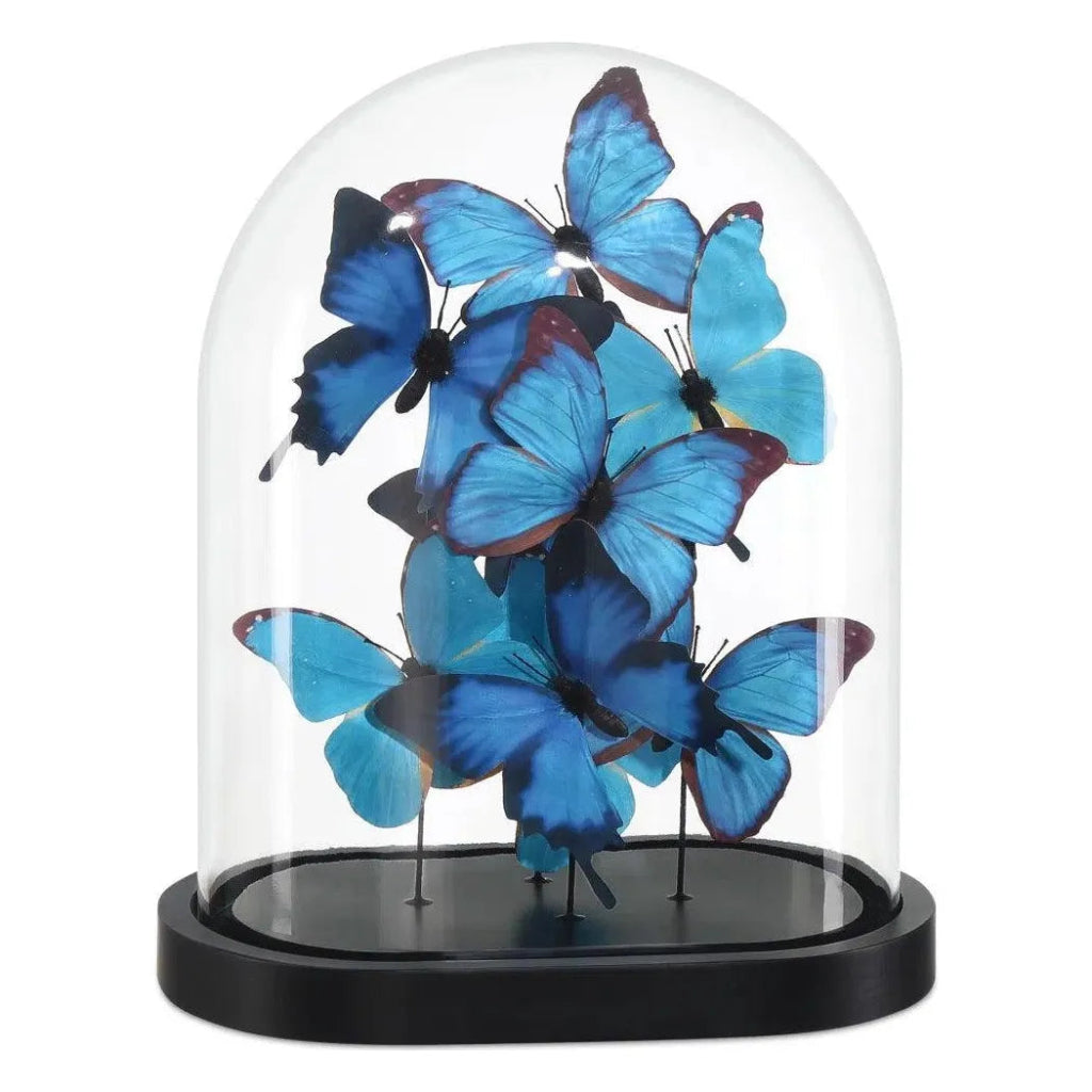 13 Rue de Bac Wood & Glass Blue Butterflies Sculpture - Handmade Home Decor for Living Room, Bedroom & Office - Unique Gift Idea