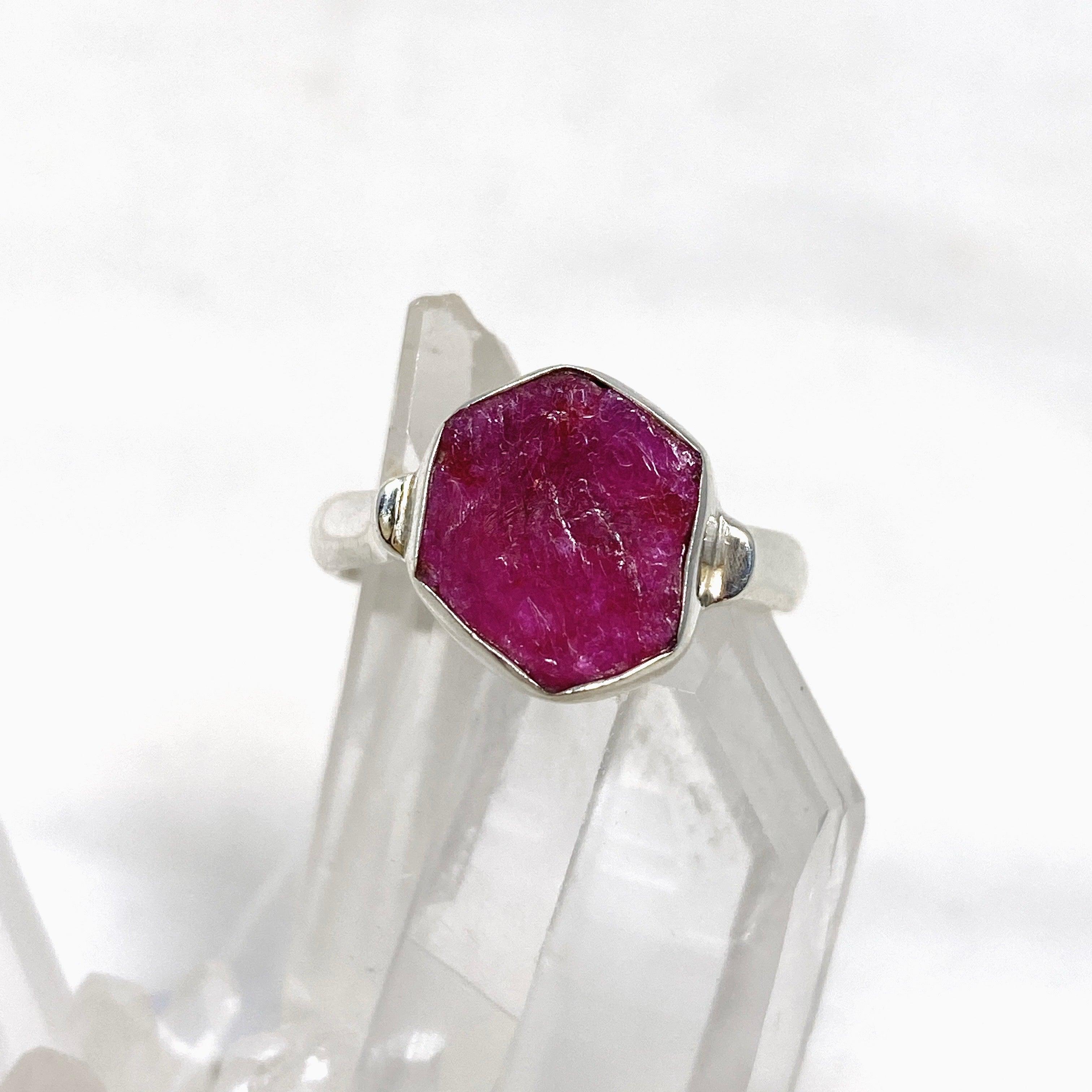 Natural Raw Ruby Hexagonal Fine Band Ring for Women - Elegant Minimalist Jewelry for Everyday Wear, Engagement, or Gift Giving