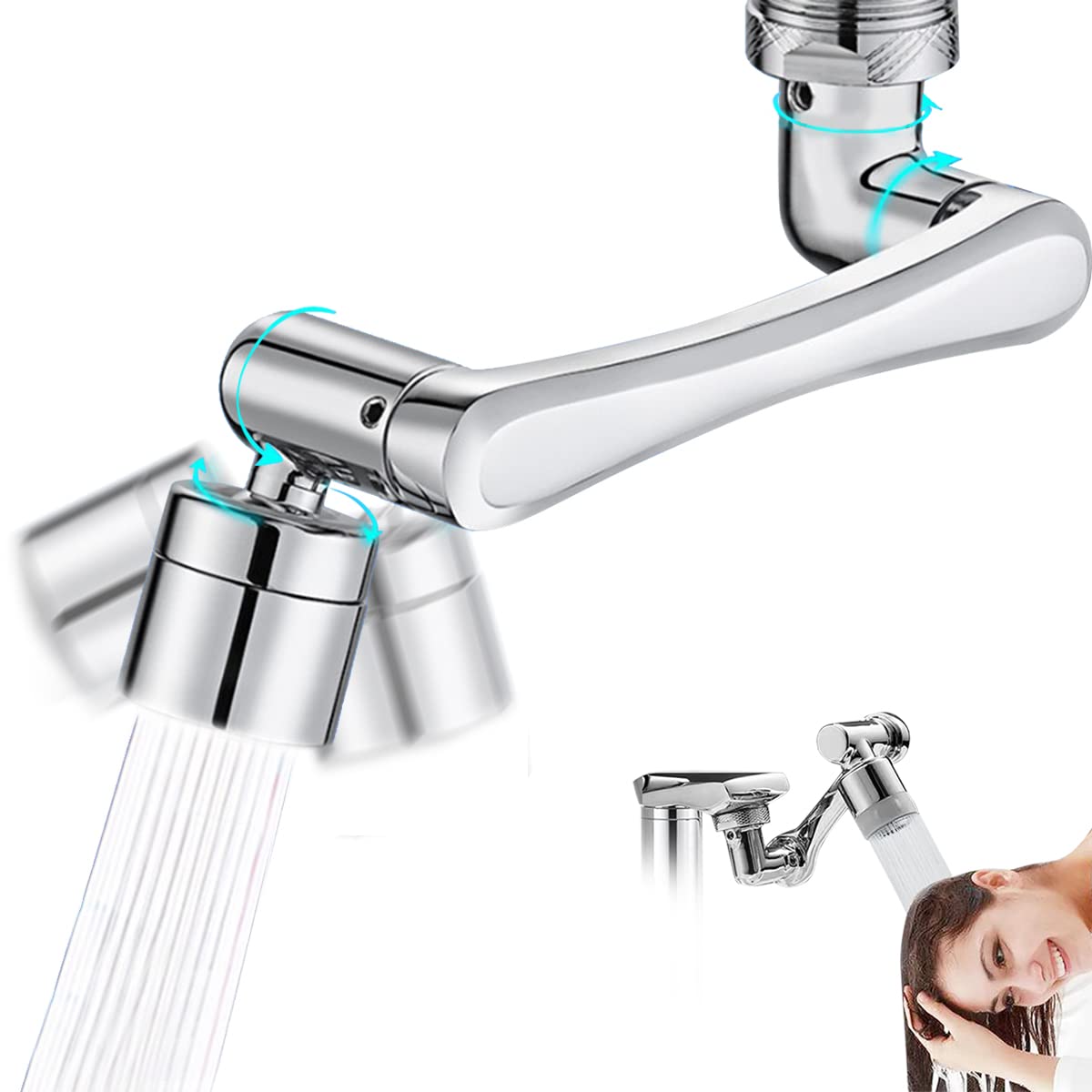 Upgrade 1080 + 360 Degree Swivel Faucet Aerator - Universal Kitchen Faucet Splash Filter with Big Angle Spray - Perfect for Washing Dishes, Fruits & Vegetables