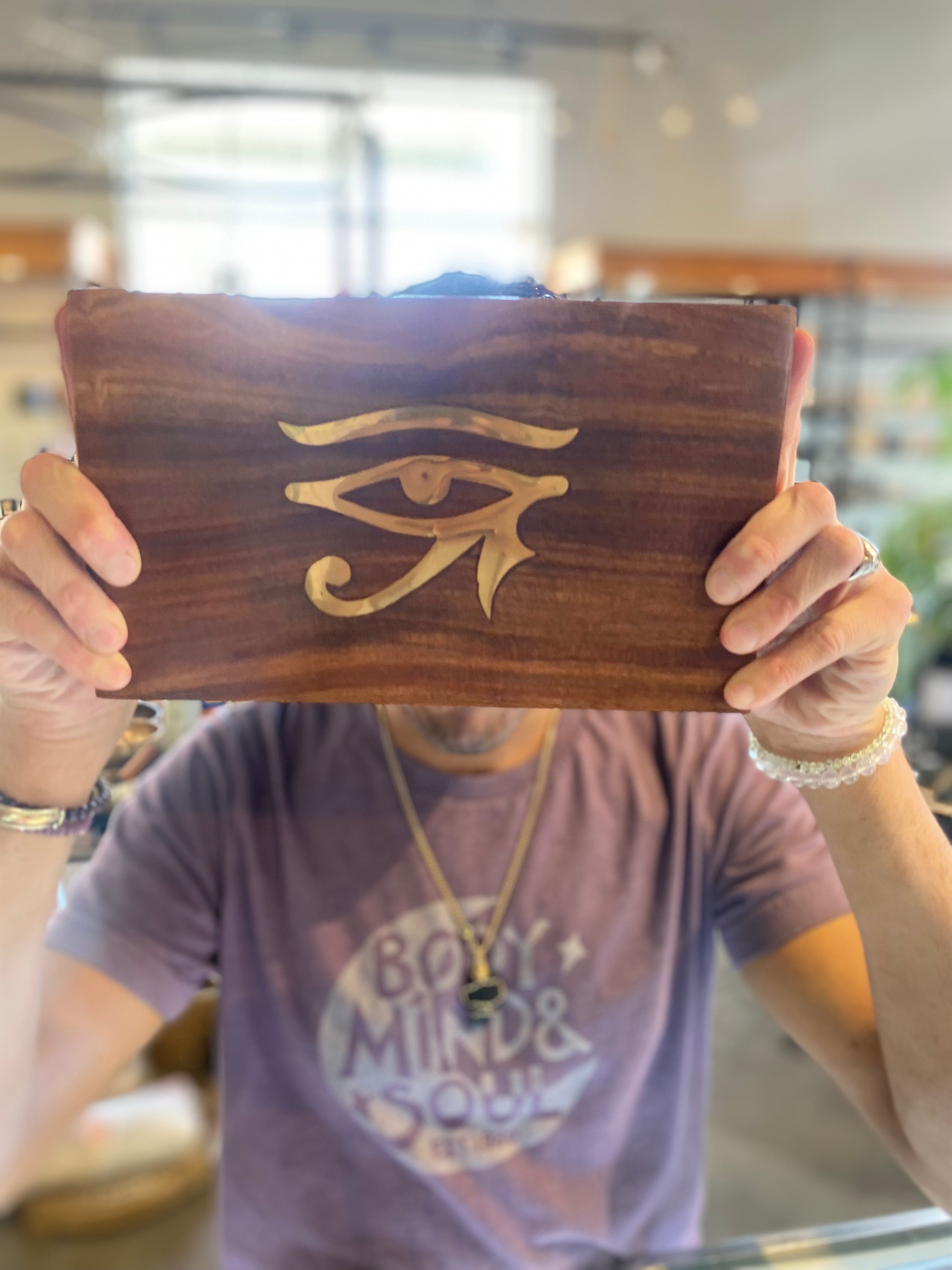Egyptian Eye of Horus Wooden Jewelry Box with Inlaid Design - Perfect for Storing Rings, Necklaces & Spiritual Keepsakes