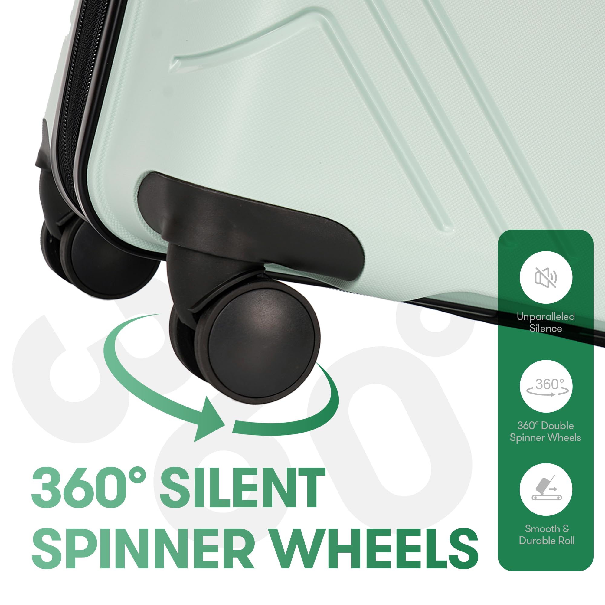 3-Piece Hard Shell Luggage Set with Spinner Wheels & TSA Lock - Mint Green Suitcases for Travel, Vacation & Business Trips