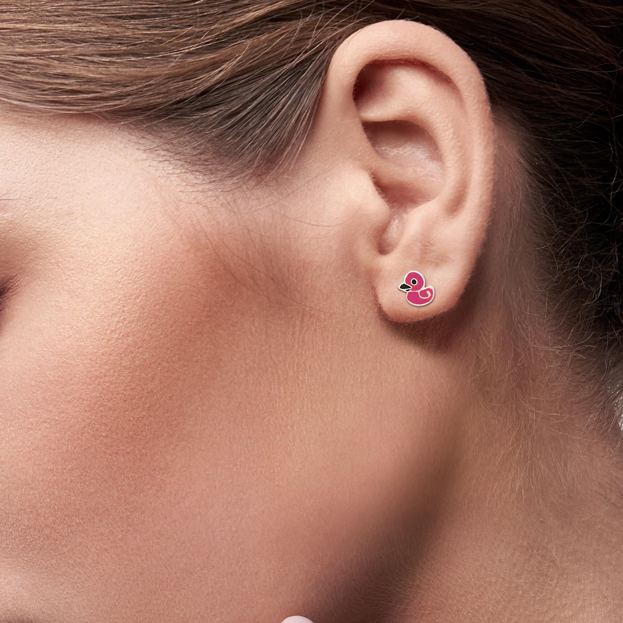 Aeravida Ducky Duck .925 Sterling Silver Stud Earrings for Women | 9mm Pink Enamel Stud Earrings | Cute & Elegant Jewelry Gift for Birthday, Valentine's Day, Anniversary | Hypoallergenic & Tarnish-Resistant