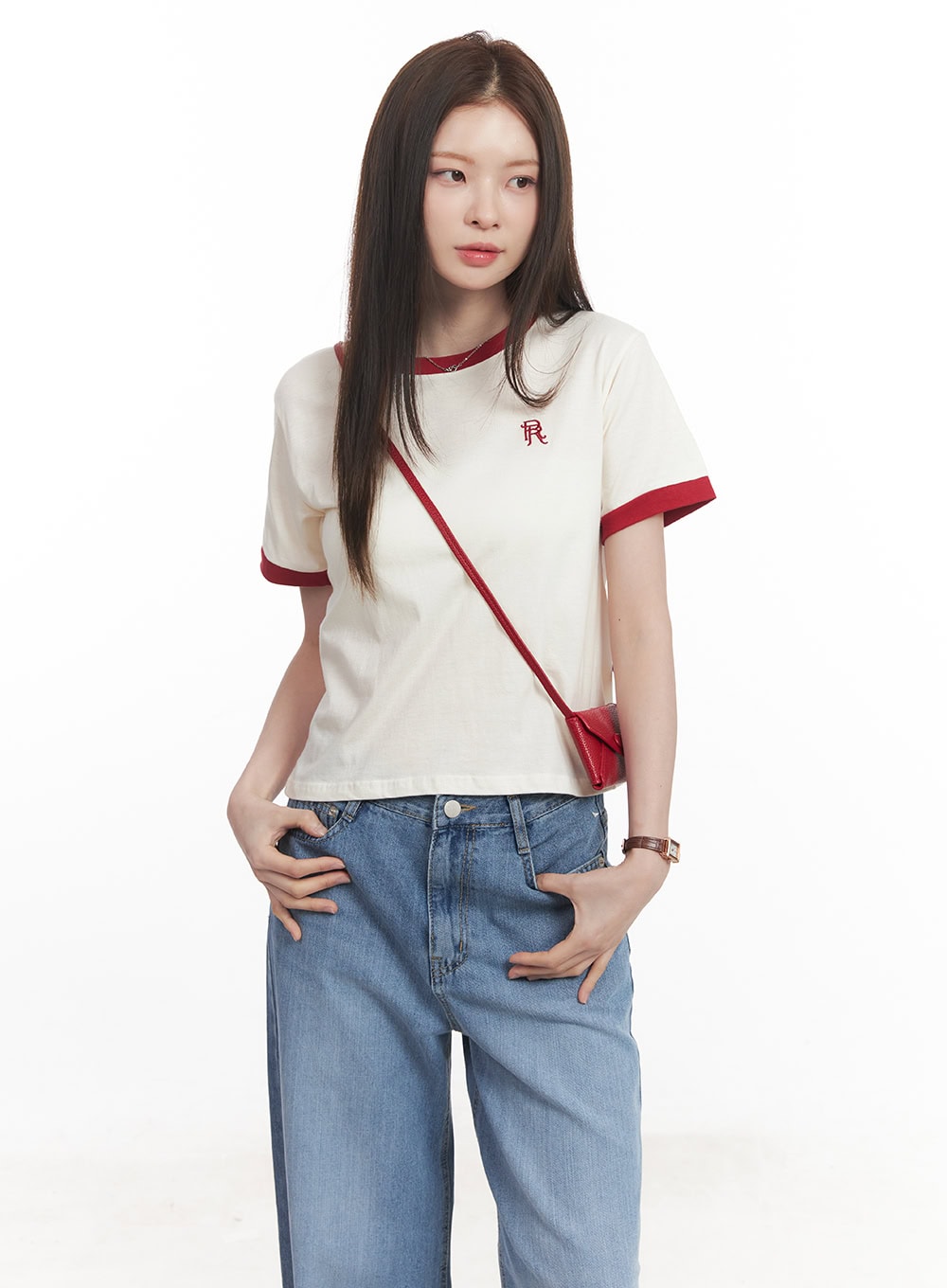 Embroidered Contrast Crop Top CA501 - Stylish Women's Fashion Tops for Casual Wear & Summer Outfits