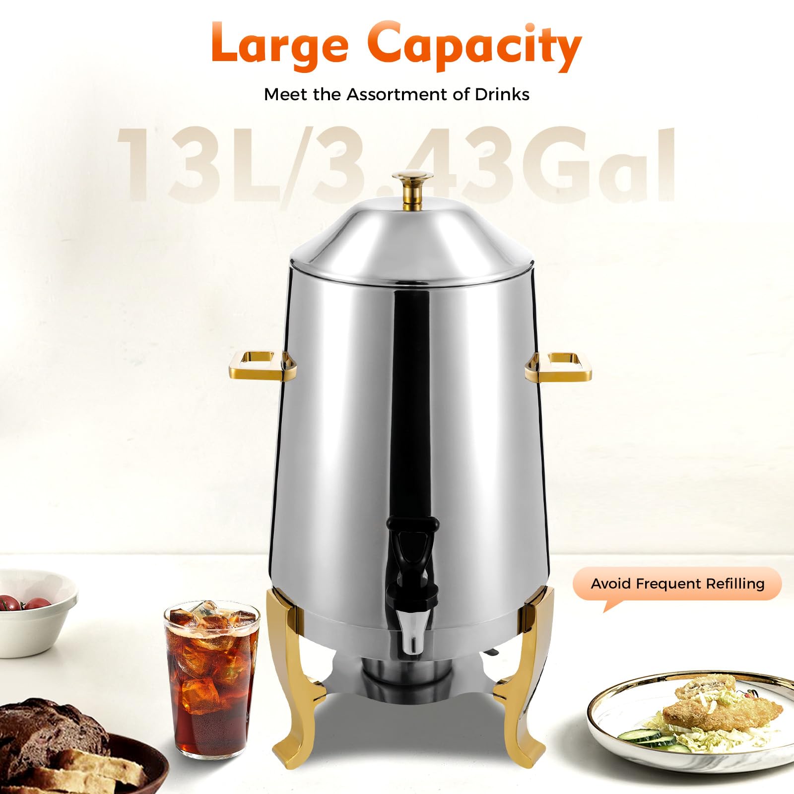 YIYIBYUS 3.5 Gallon Stainless Steel Hot Beverage Dispenser with Dual Heating - Perfect for Coffee, Tea, Milk & Juice - Ideal for Parties, Events, Buffets & Catering Services