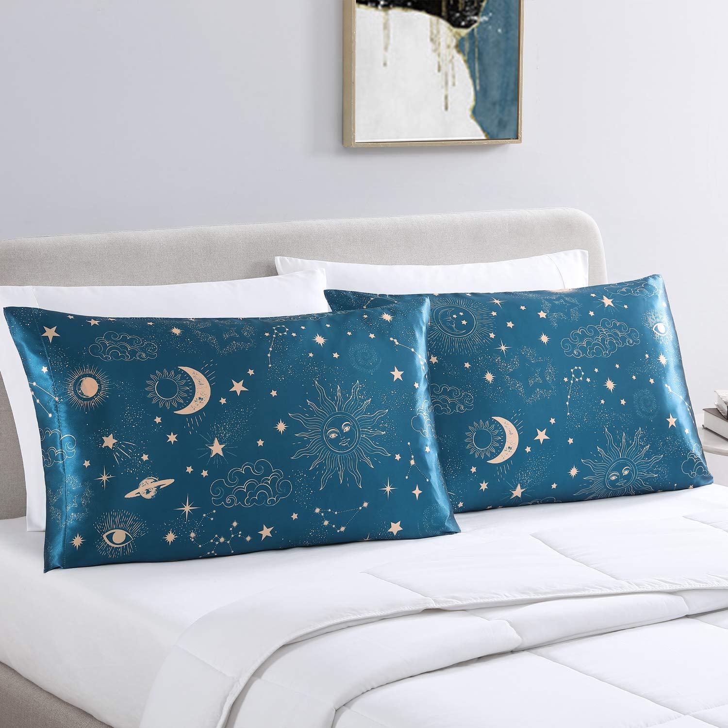 EXQ Home Satin Pillowcase Set of 2 - Queen Size Silky Soft Pillow Covers for Hair & Skin Care, Printed Satin Pillow Cases with Envelope Closure (Similar to Silk) - Perfect for Bedroom Luxury, Gift & Travel