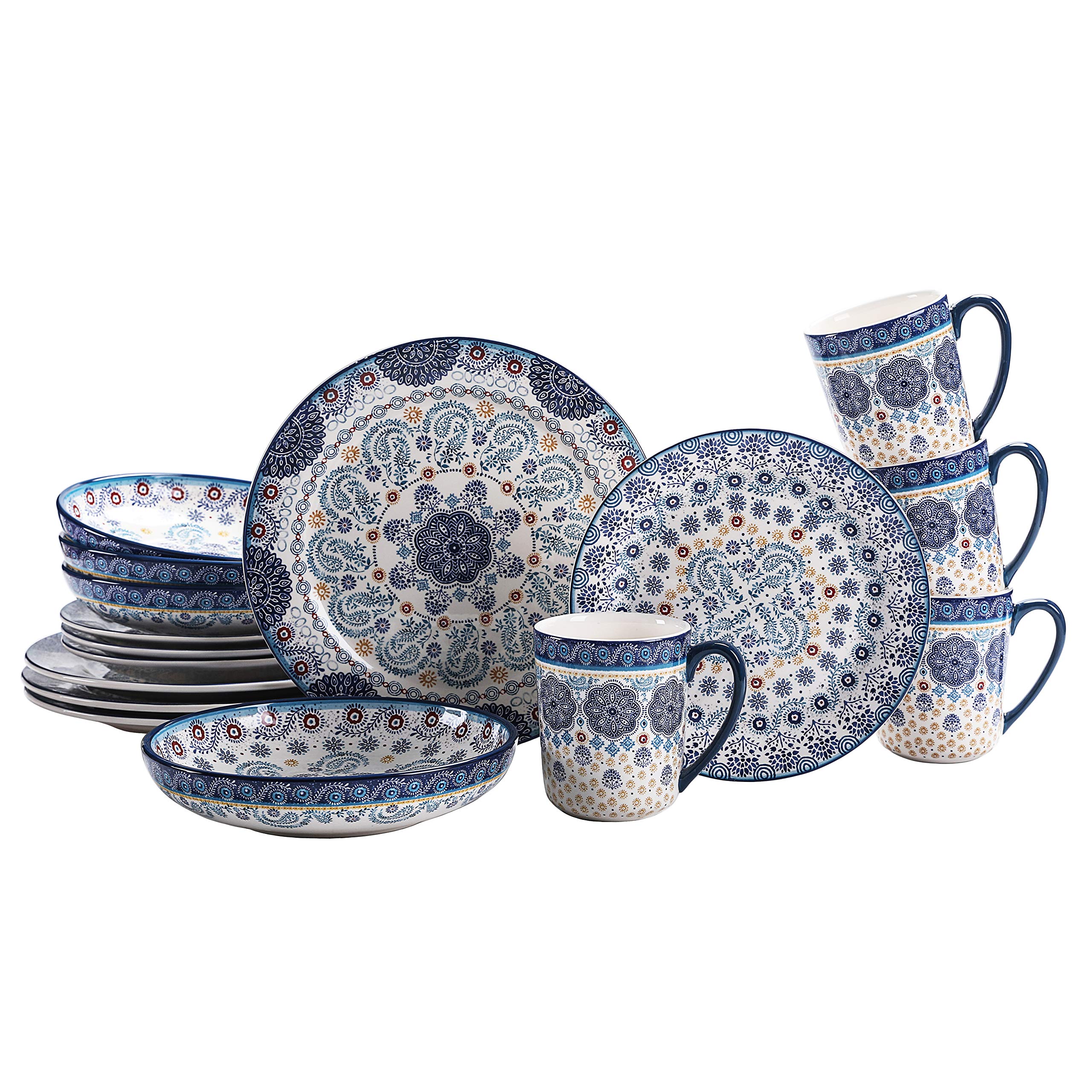 Bico Blue Talavera Ceramic 16-Piece Dinnerware Set - Service for 4 with 11