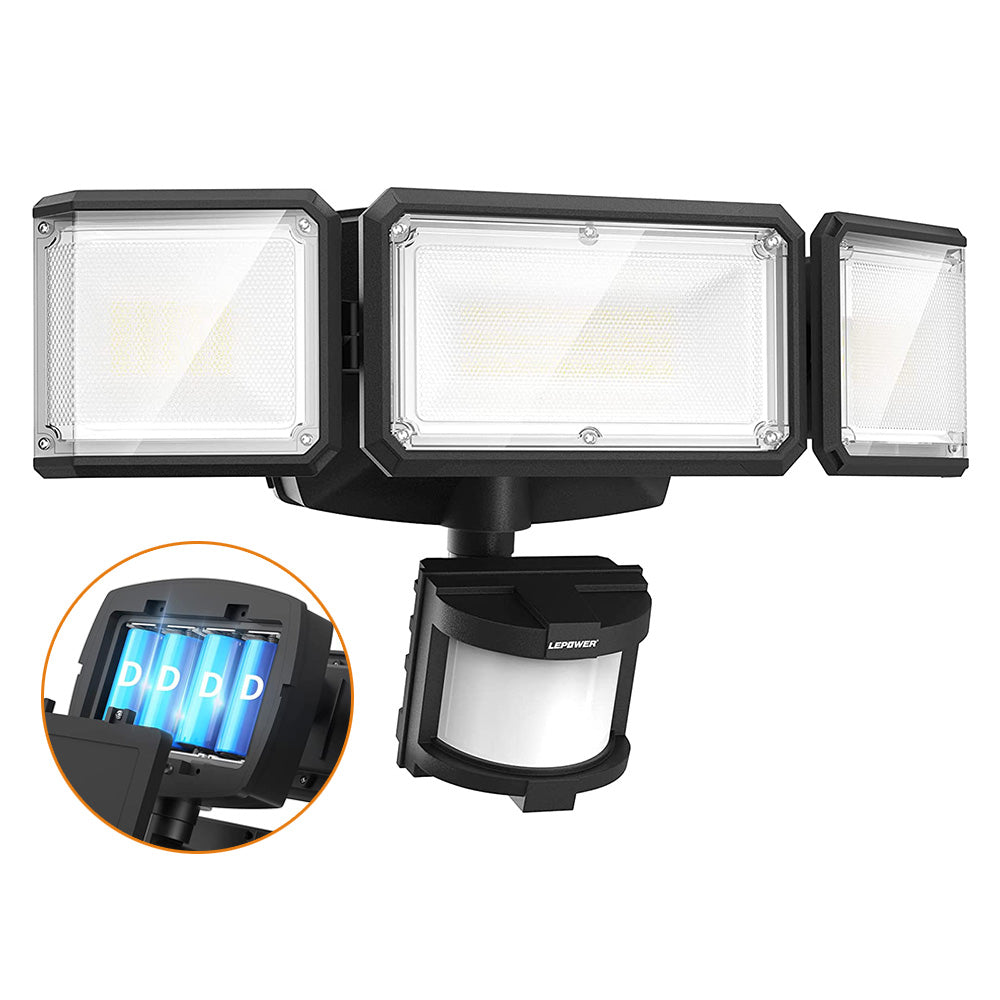 Lepower Tec 1500LM Adjustable 3-Head Motion Sensor Security Lights - Outdoor Solar Powered LED Flood Lights for Home, Garage, Yard & Driveway Lighting