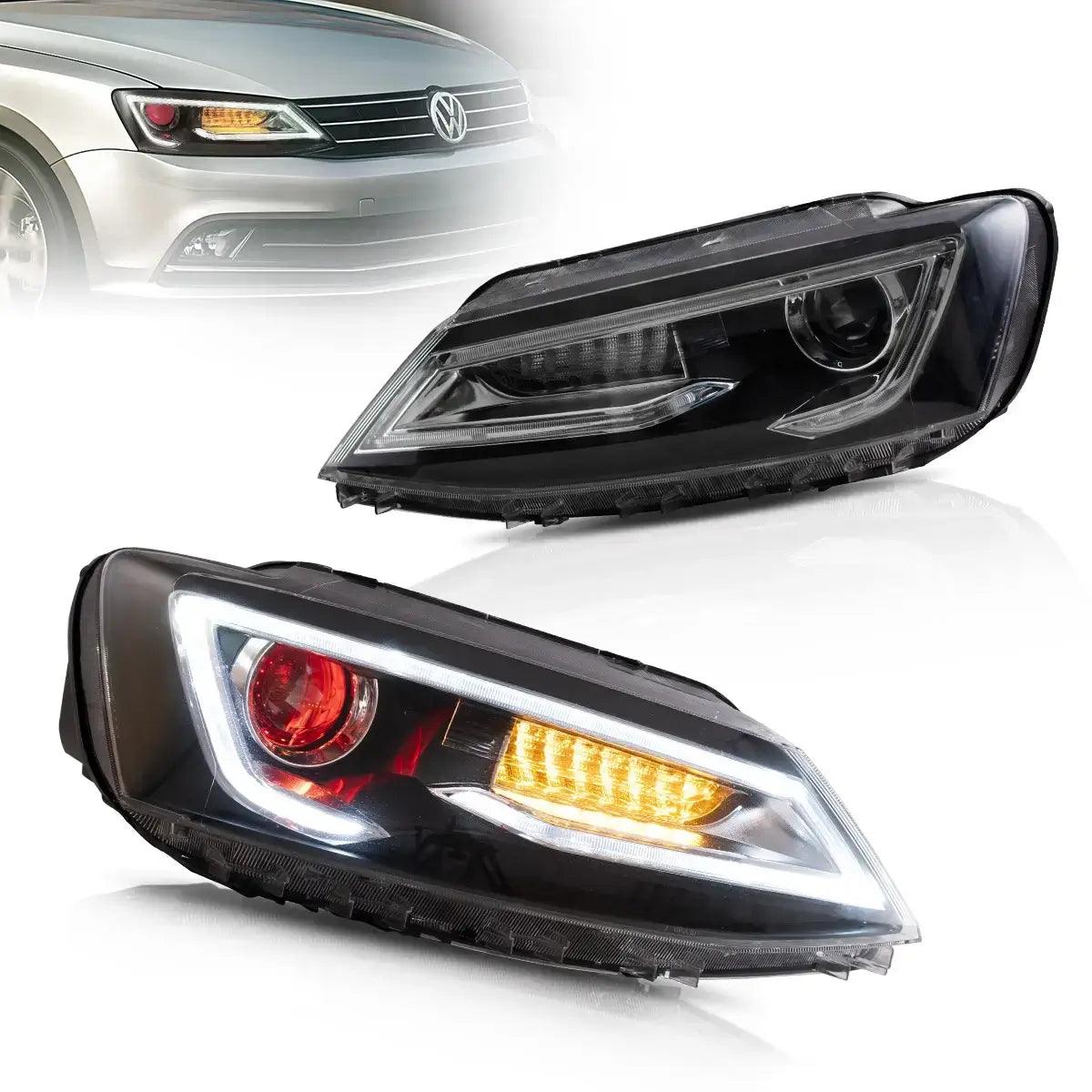 LED Headlight Assembly Dual Beam Projector Black for 2010-2018 Volkswagen Jetta - High Performance Replacement Headlights for Night Driving & Foggy Conditions