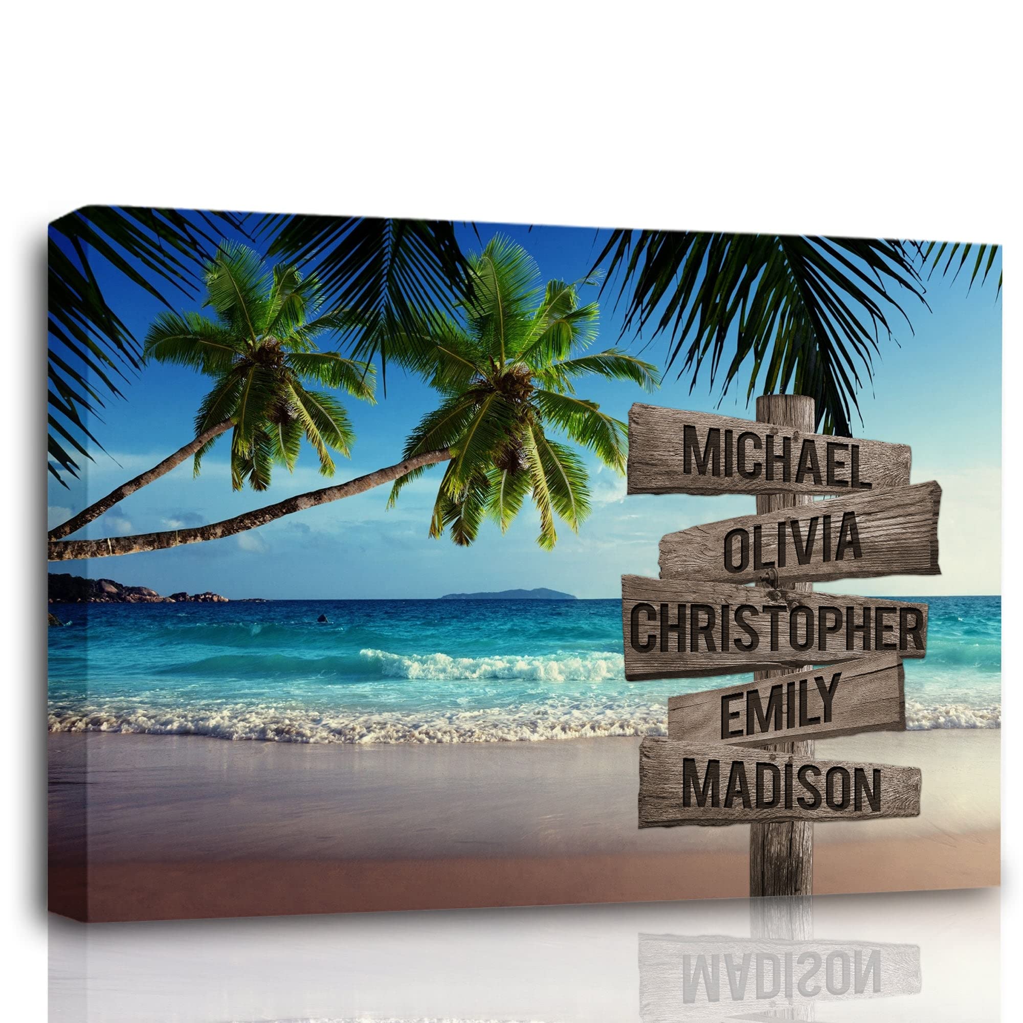 Premium Custom Tropical Beach Scenery Canvas Wall Art - Personalized Family Name Sign for Home Decor (36