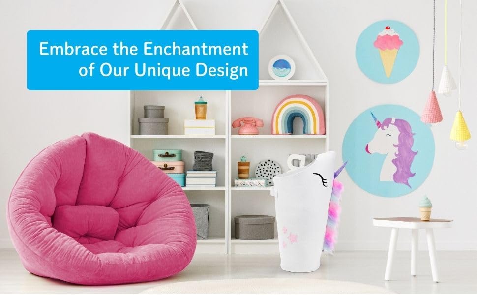 **Pikl Girls Laundry Hamper - Patented Unicorn Design, Durable Kids Hamper with Carry Handle | Perfect for Bedroom, Nursery, or Playroom Organization | Cute Unicorn Decor & Storage Basket**