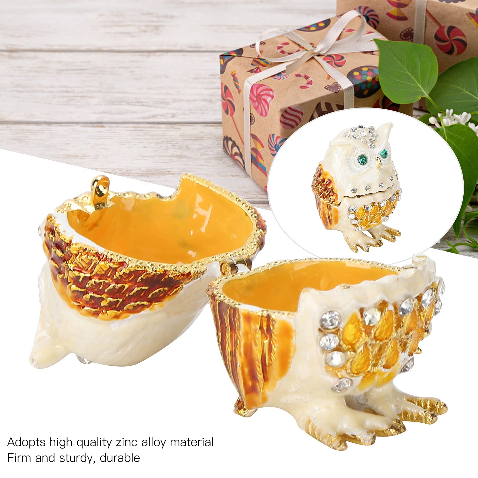 Owl Trinket Box with Rhinestones - Mini Jewelry Box & Ring Holder for Earrings, Necklaces - Decorative Hinged Owl Figurine for Home Decor, Gift Giving & Vanity Organizer