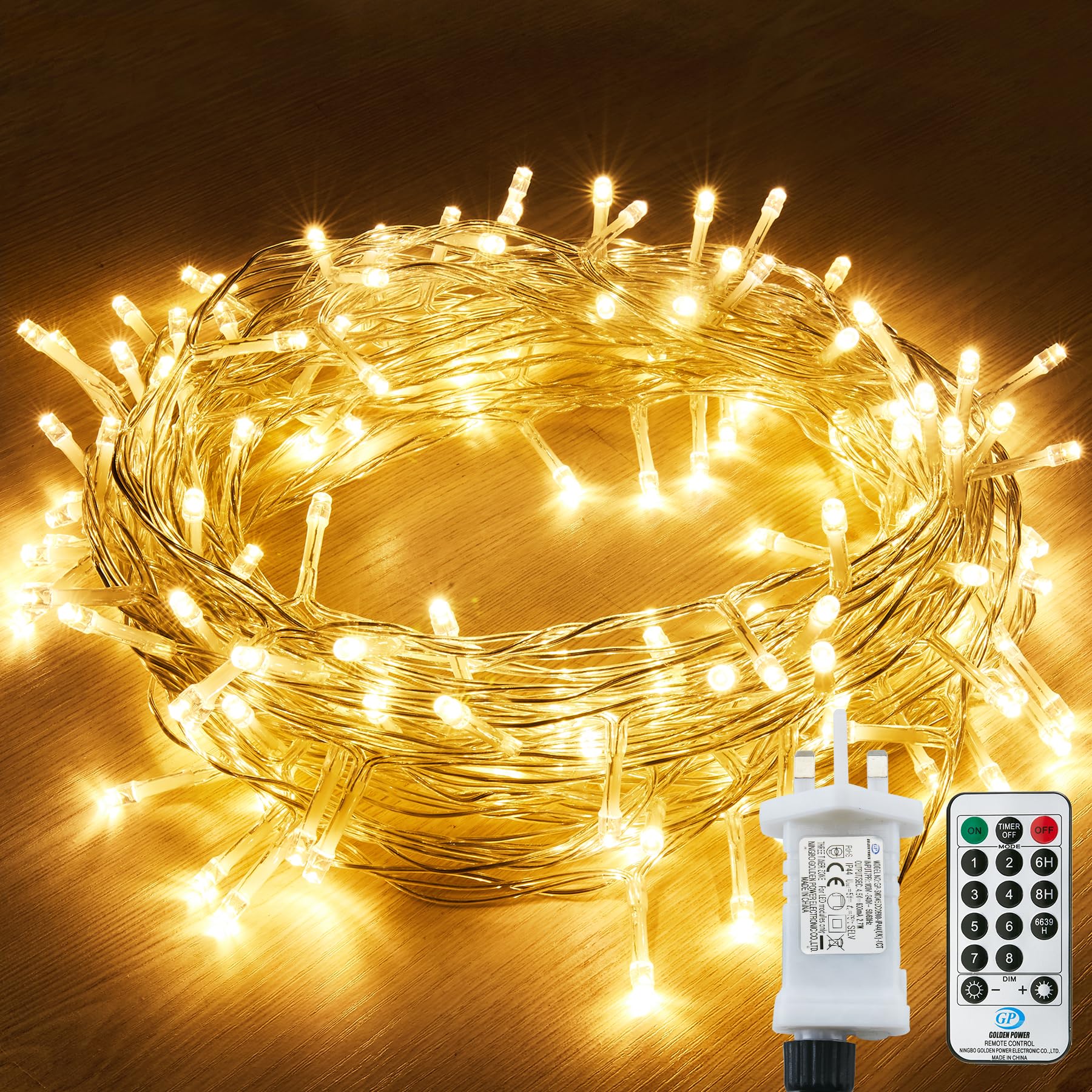 120 LED 15M/49Ft Waterproof Fairy String Lights with Remote Control - 8 Lighting Modes, Mains Powered for Indoor & Outdoor Use - Perfect for Garden, Gazebo, Party, Wedding, Christmas Decorations (Warm White)
