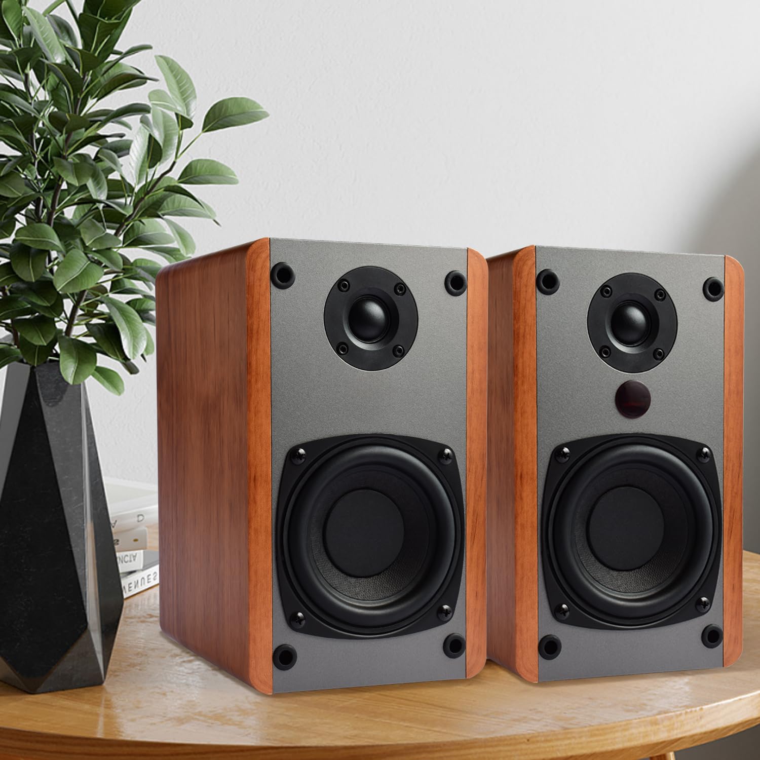 SINGING WOOD BT25 (2024 Version) 80W Bluetooth Bookshelf Speakers with Optical/Aux Inputs & Subwoofer Line Out - Wooden Enclosure for PC, TV, Turntable - Perfect for Home Theater, Gaming & Music Listening (Beach Wood Finish)