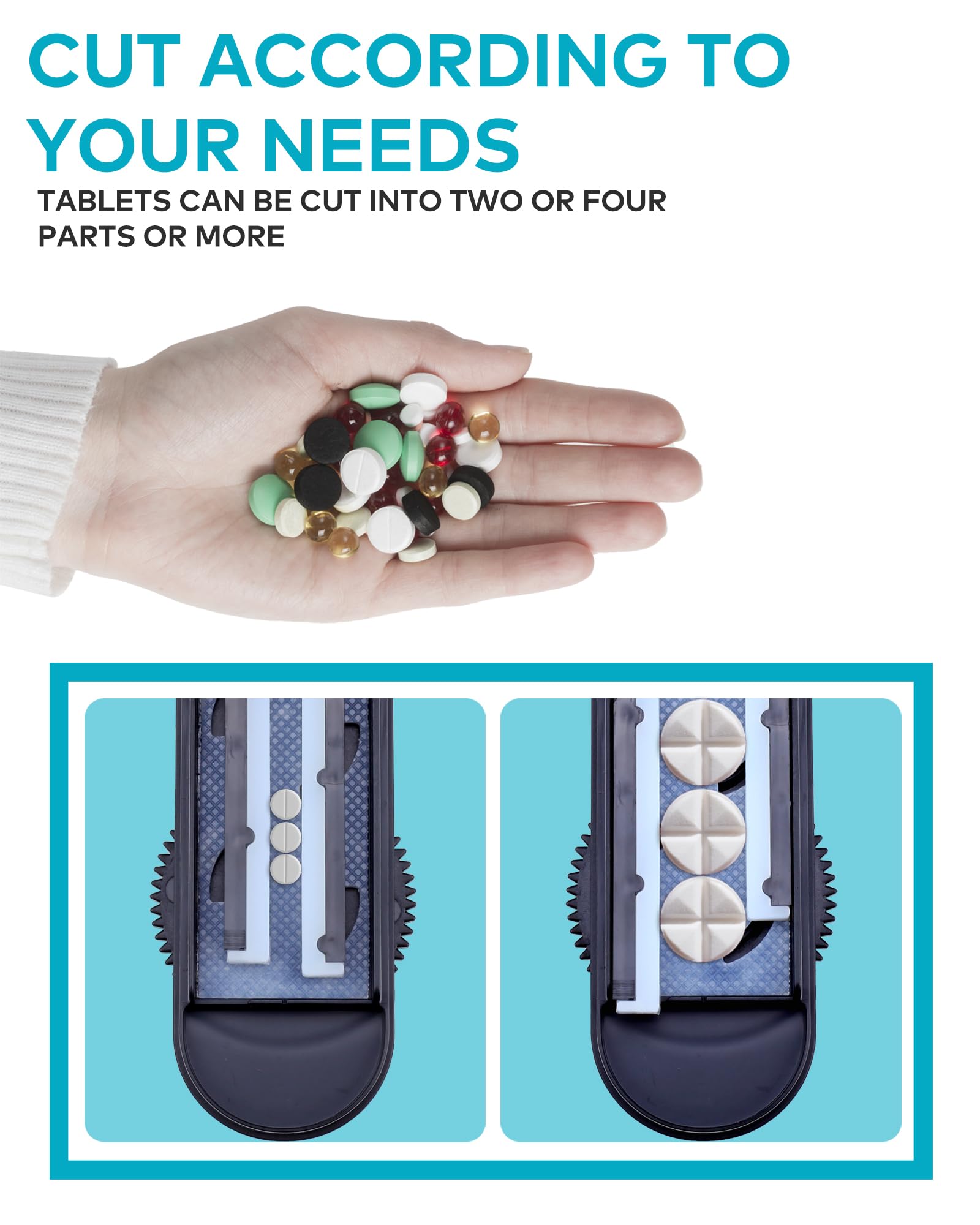 Premium Adjustable Pill Cutter Splitter for Small & Large Pills - Accurate Multi-Pill Cutting with Safety Guard & Sharp Blade | Perfect for Daily Medication, Travel & Elderly Care