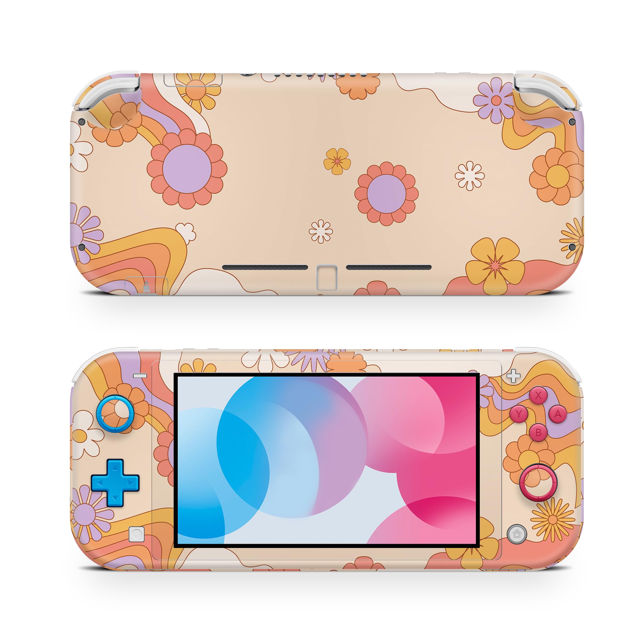 ZOOMHITSKINS Nintendo Switch Lite Skin - Pink & Orange Sunflowers Cute Cartoon Design, 3M Vinyl Protective Cover | Durable, Perfect Fit, Easy to Install | Made in USA | Great for Gaming Protection & Personal Style Enhancement