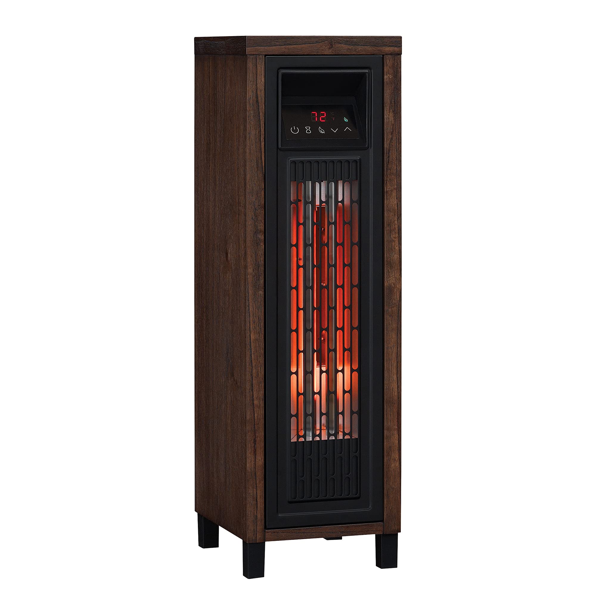 ClassicFlame Infrared Quartz Electric Tower Heater - Compact Space Heater with Remote Control, Energy Efficient for Home & Office Use | Buxton Brown Finish on Wire Brushed Birch | Perfect for Bedroom, Living Room & Workspace Heating
