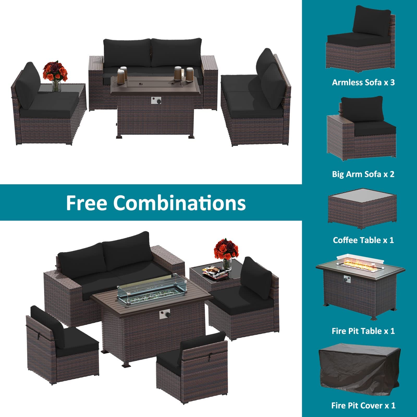 7-Piece Outdoor Patio Furniture Set with 43