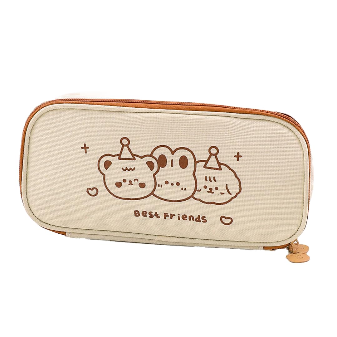 Cute Kawaii Aesthetic Pencil Case for Girls - Beige School Supplies Pencil Holder for Students, Office & Travel Organization | Perfect for Back to School, Work & College Essentials