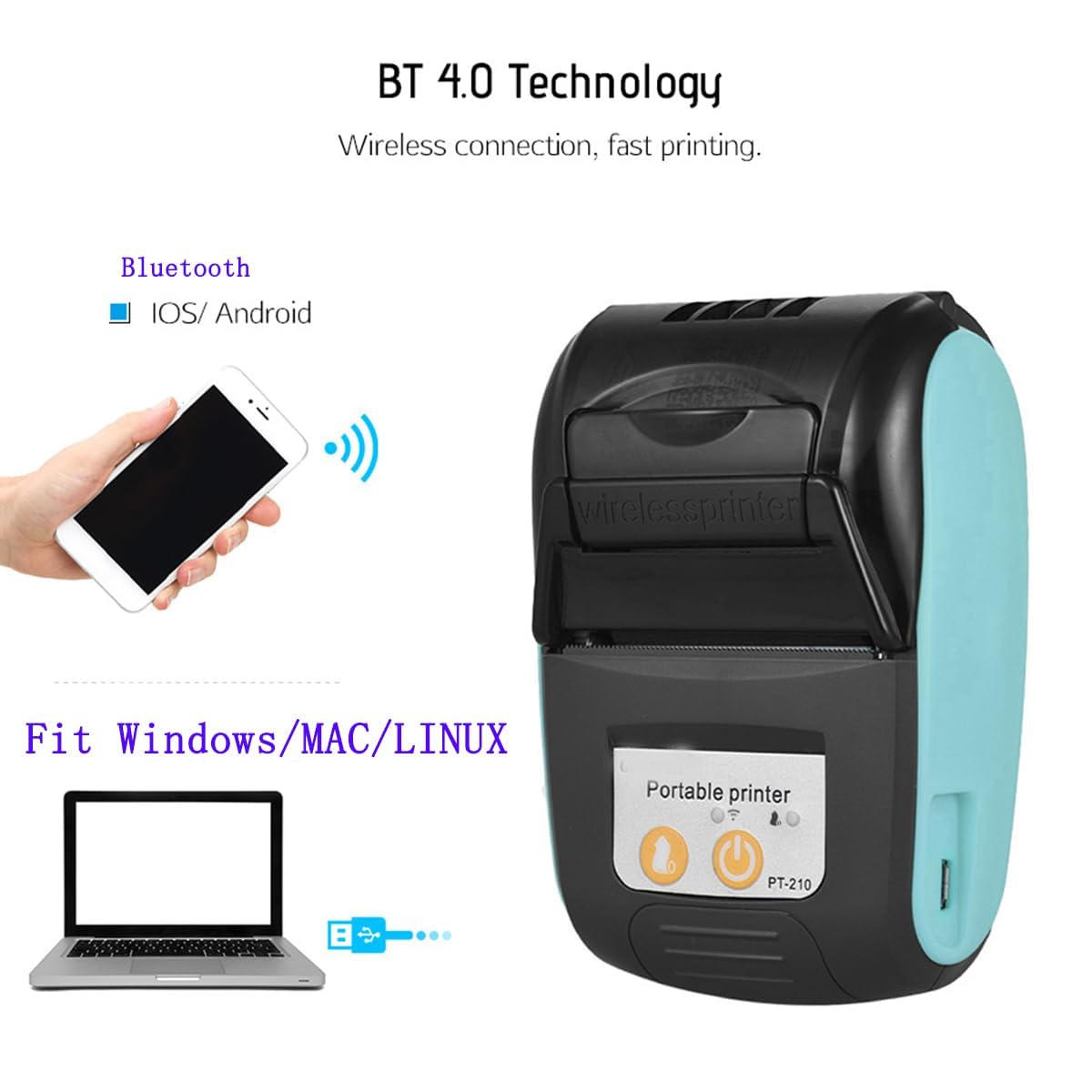 58mm Bluetooth Thermal Receipt Printer - Wireless Portable Mini Pocket POS Printer for Small Business | Compatible with Android, Windows, Linux (Not for iOS/Mac/iPad) | Blue | Ideal for Retail Stores, Food Trucks & Mobile Businesses