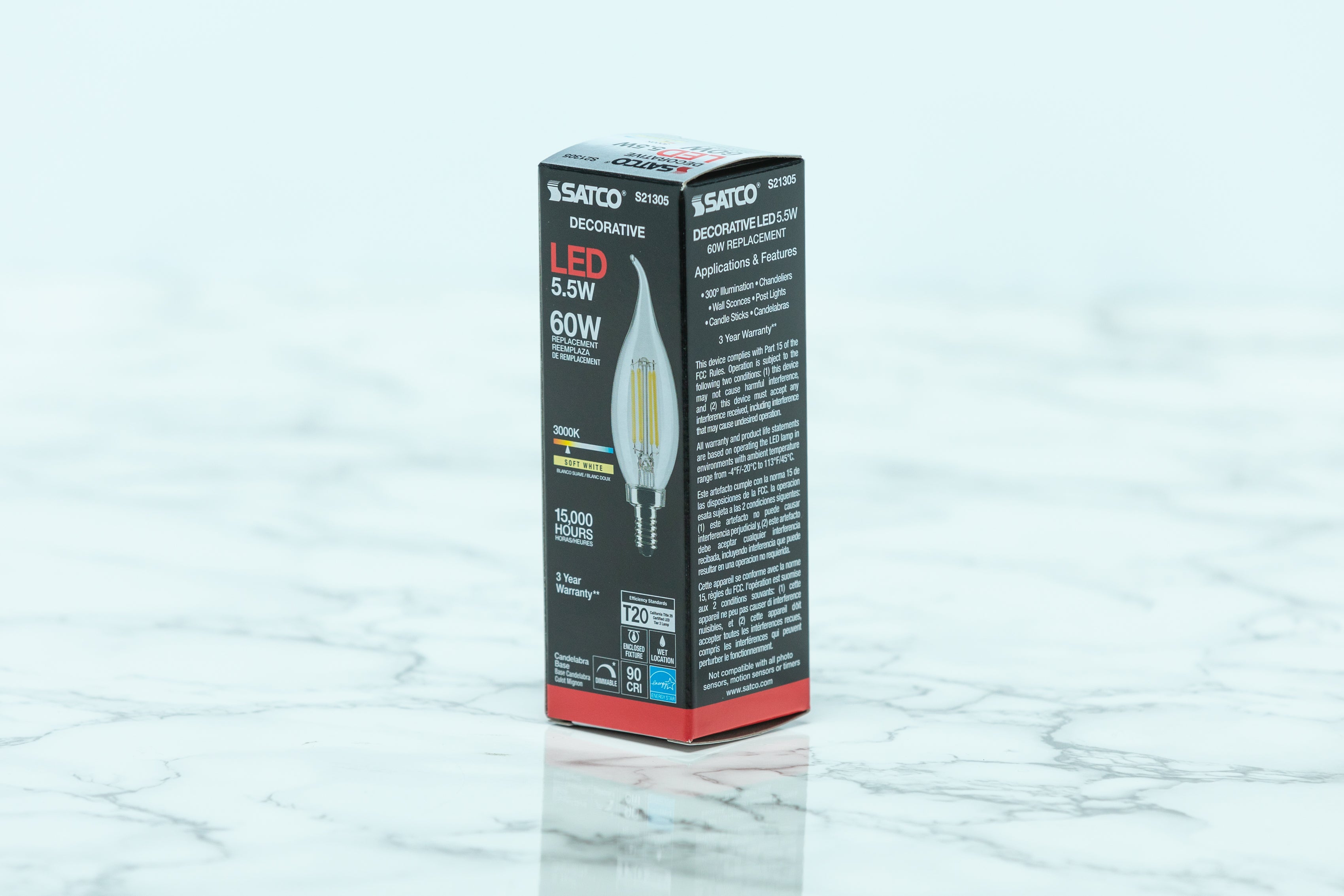Satco Candelabra LED Light Bulb - Energy Efficient E12 Base, Warm White 2700K, 40W Equivalent, Dimmable - Perfect for Chandeliers, Ceiling Fans & Decorative Lighting
