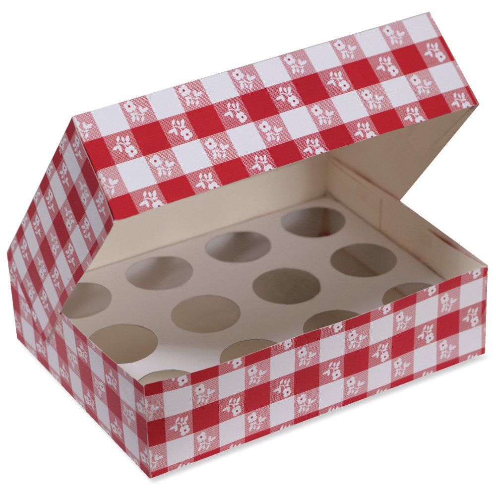 Creative Converting Cupcake Box - Red Gingham Design for Baking, Party Favors & Gift Packaging | Perfect for Birthdays, Weddings & Holiday Treats