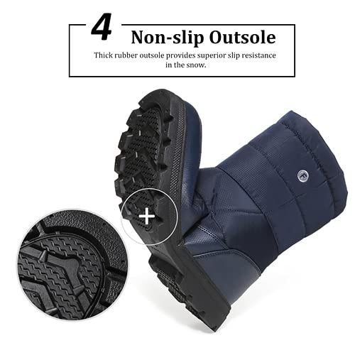 Unisex Waterproof Winter Snow Boots for Men & Women - Mid Calf Water-Resistant Zip Up Boots with Warm Fur Lining - Outdoor Hiking, Snowshoeing & Cold Weather Activities (Blue)