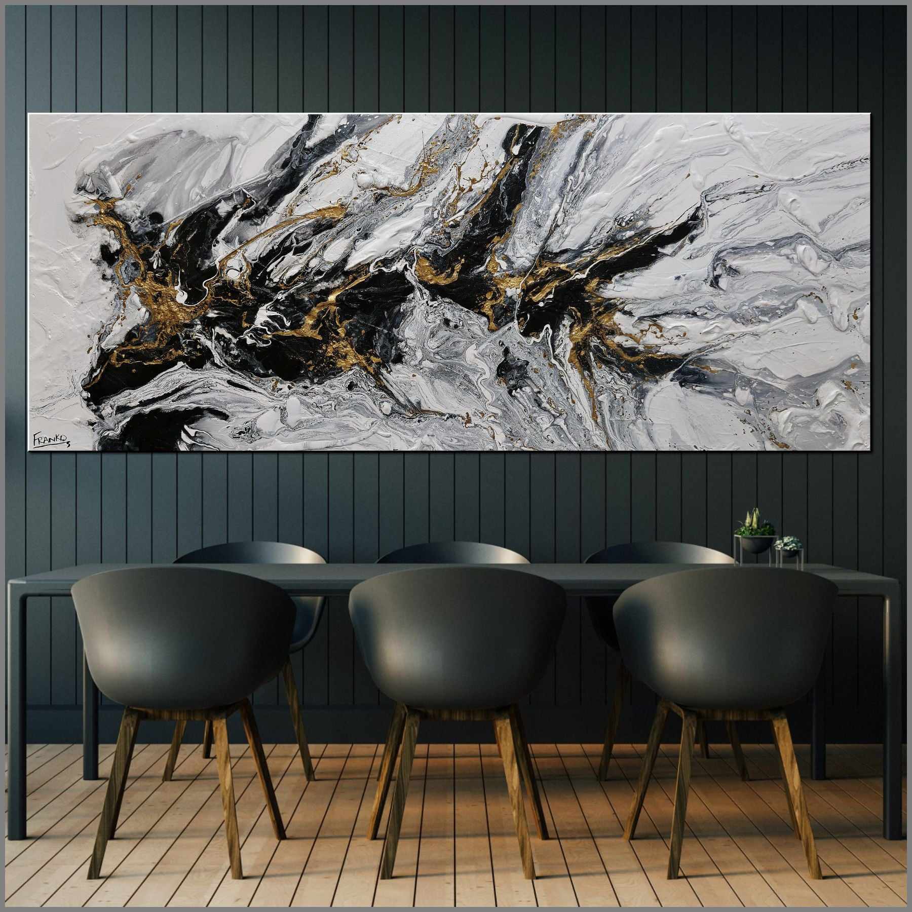 Golden Nero 200cm x 80cm Gold White Black Textured Abstract Canvas Art - Modern Large Wall Painting for Living Room, Bedroom & Office Decor