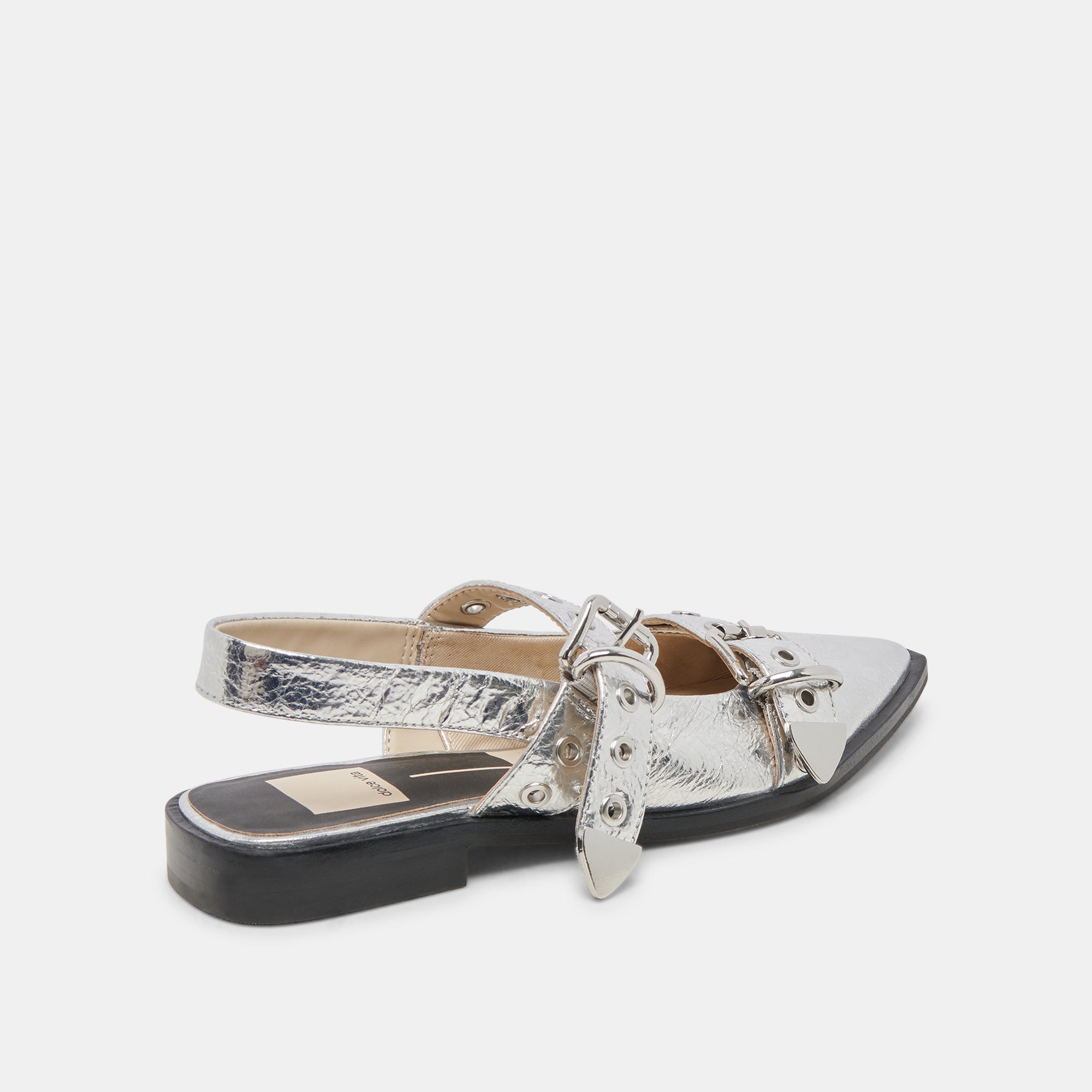 LABELL FLATS Silver Distressed Leather Women's Shoes - Comfortable & Stylish for Casual Wear, Office, and Everyday Outfits