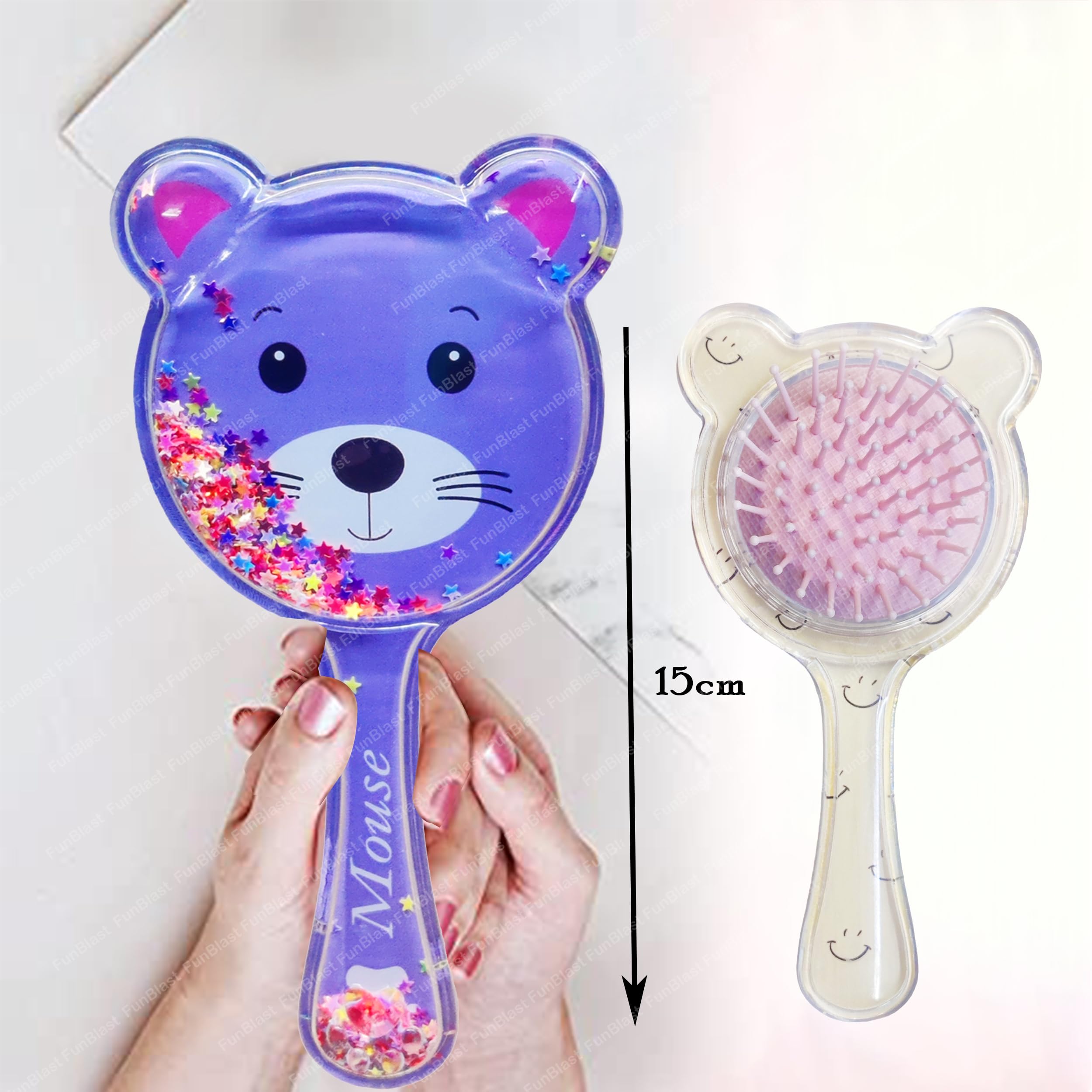 FunBlast 2-Pack Bear Shaped Hair Combs for Girls - Soft Bristle Glitter Hairbrush with Massage Tips, Cute 3D Animal Design Kids Hair Brush (Random Colors) - Perfect for School, Travel & Daily Hair Care