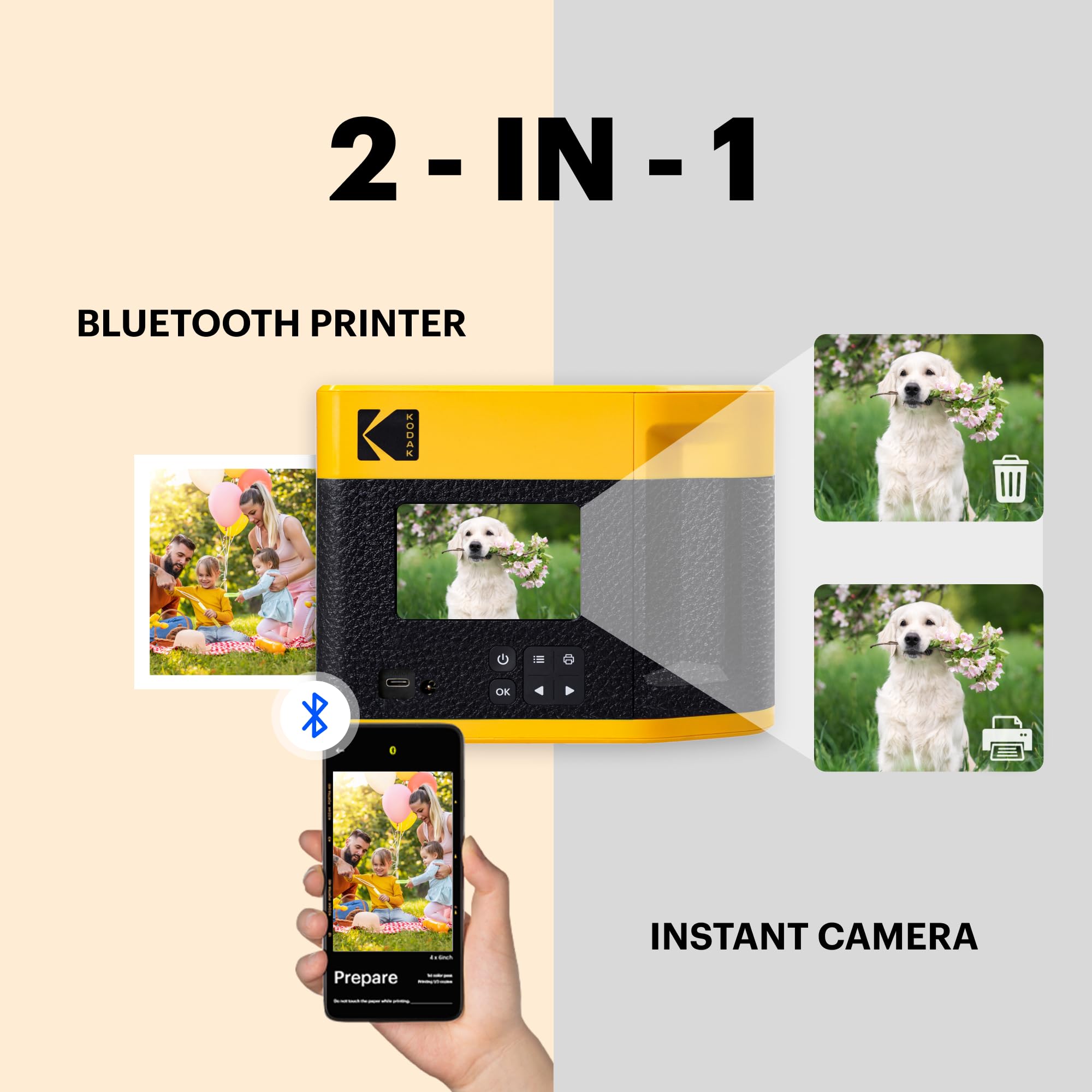 KODAK Mini Shot 4 Era Instant Digital Camera & Photo Printer - 4x4 Prints, Bluetooth Connectivity, Built-in Templates (Camera + Photo Paper Included) - Perfect for Travel, Parties, and DIY Scrapbooking