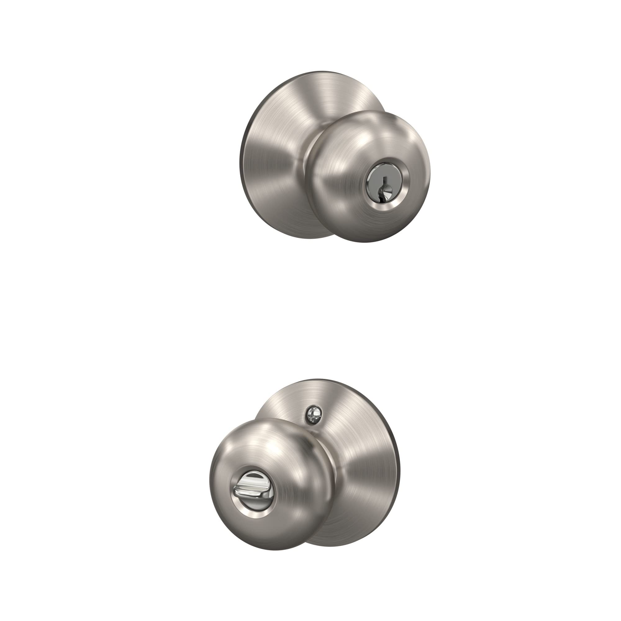Schlage F51A PLY 619 Plymouth Keyed Entry Door Knob - Satin Nickel Finish | Secure Front Door Lock for Homes & Apartments | Durable Entryway Hardware for Enhanced Home Security