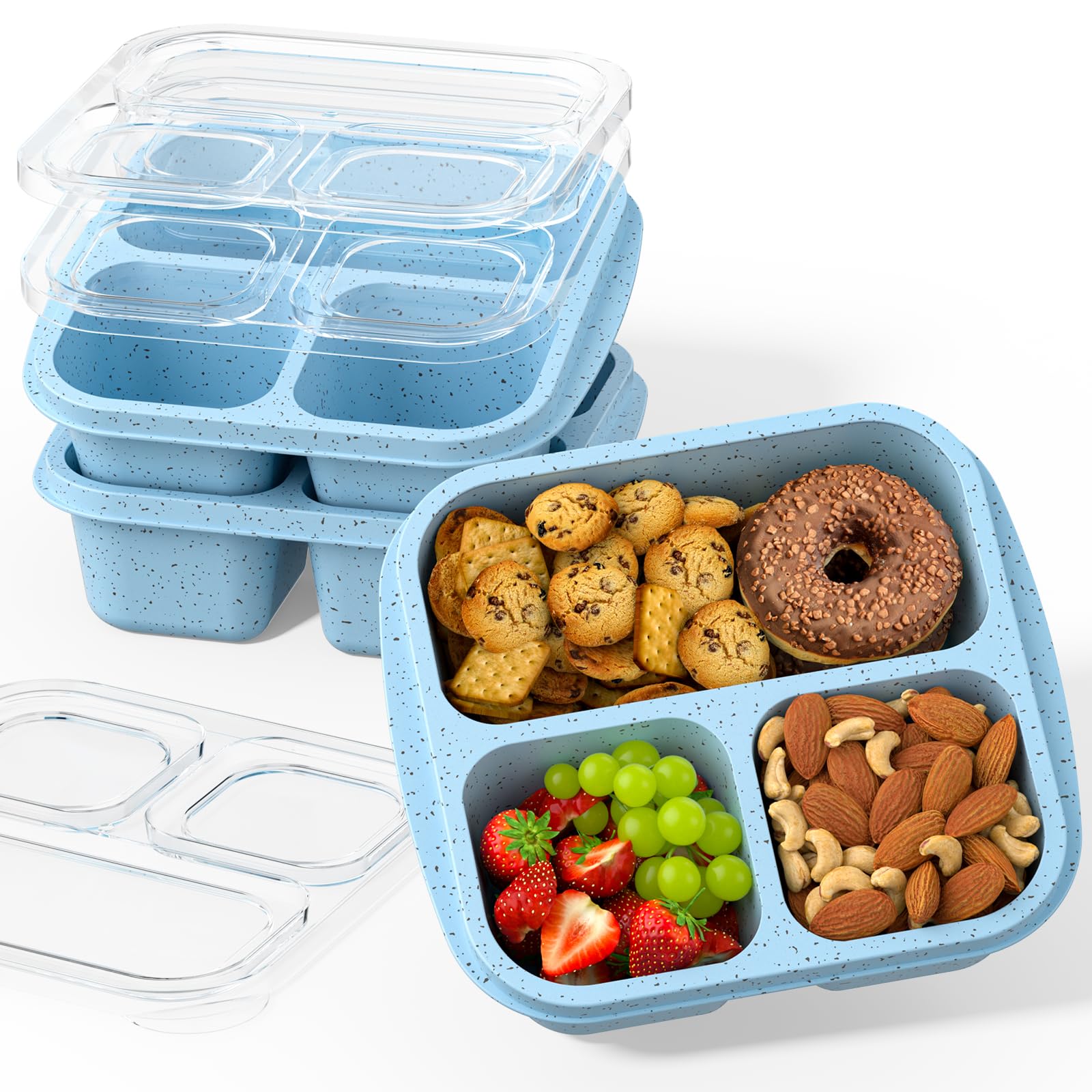 Stackable Bento Box (3-Pack) - 3-Compartment Reusable Lunch Containers for Kids & Adults | Meal Prep & On-the-Go
