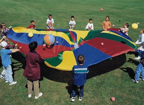 30' Rainbow Play Parachute for Kids - Outdoor Group Games, Gym Class Activities & Birthday Party Fun - Durable Nylon Playground Equipment for Schools and Backyards