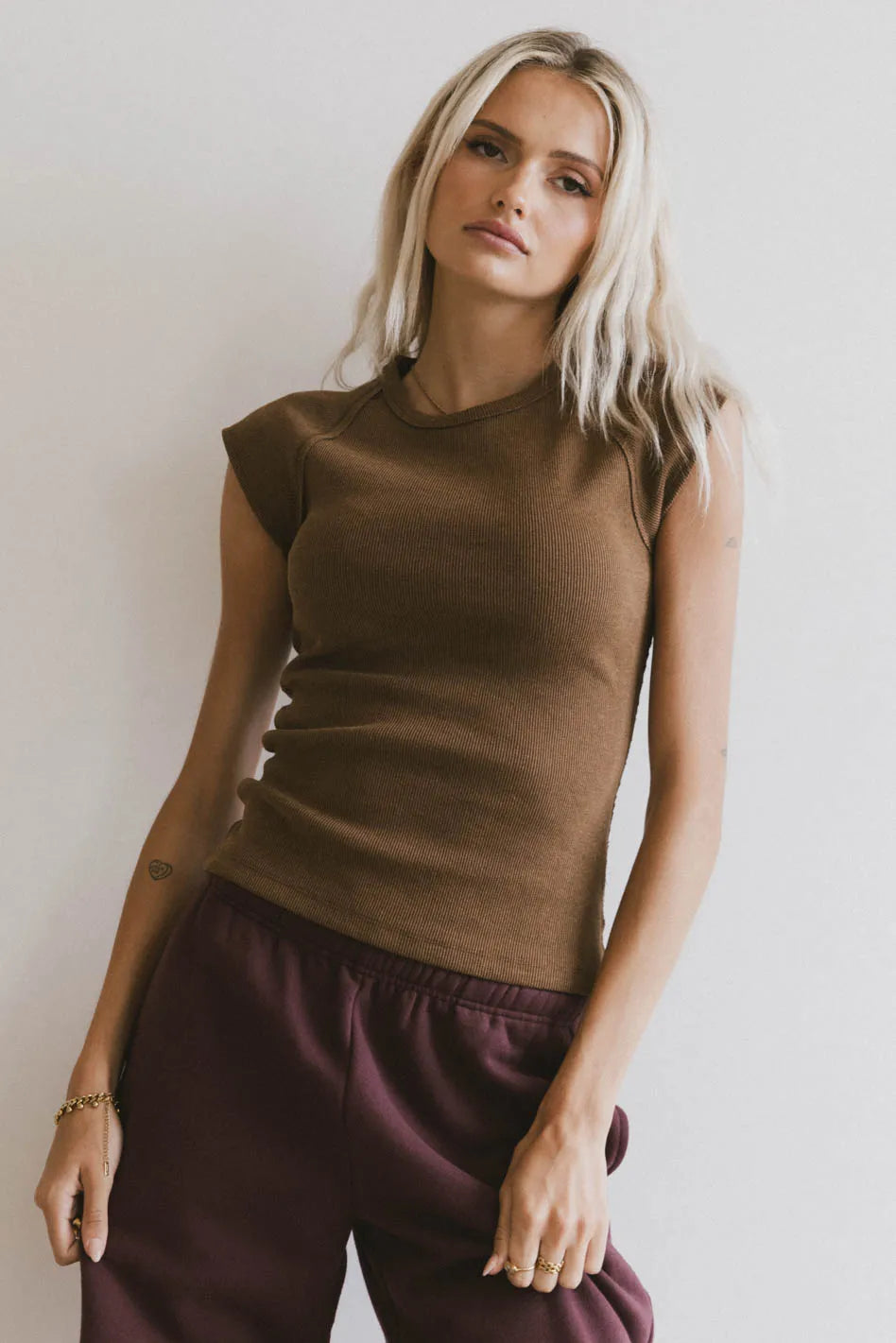 Huxley Women's Brown Cap Sleeve T-Shirt - Soft Casual Blouse for Everyday Wear, Date Night & Office Outfits