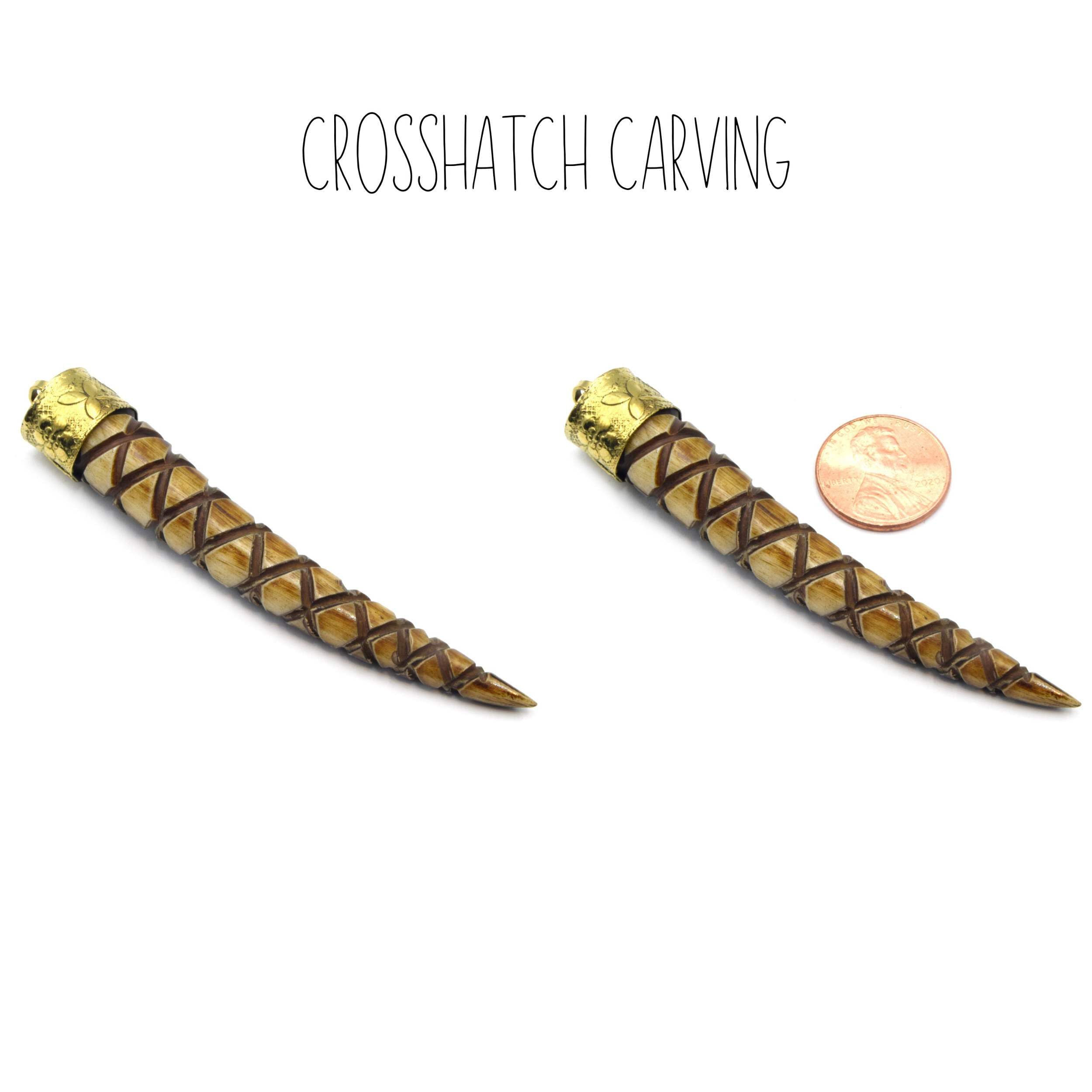 Handmade Carved Ox Bone Tusk Pendant Necklace - Skinny Claw Design with Floral Cap & Crosshatch Carving - Brown Focal Jewelry for Boho & Tribal Fashion | Perfect for Layering Necklaces, Festival Outfits and Unique Gift Ideas