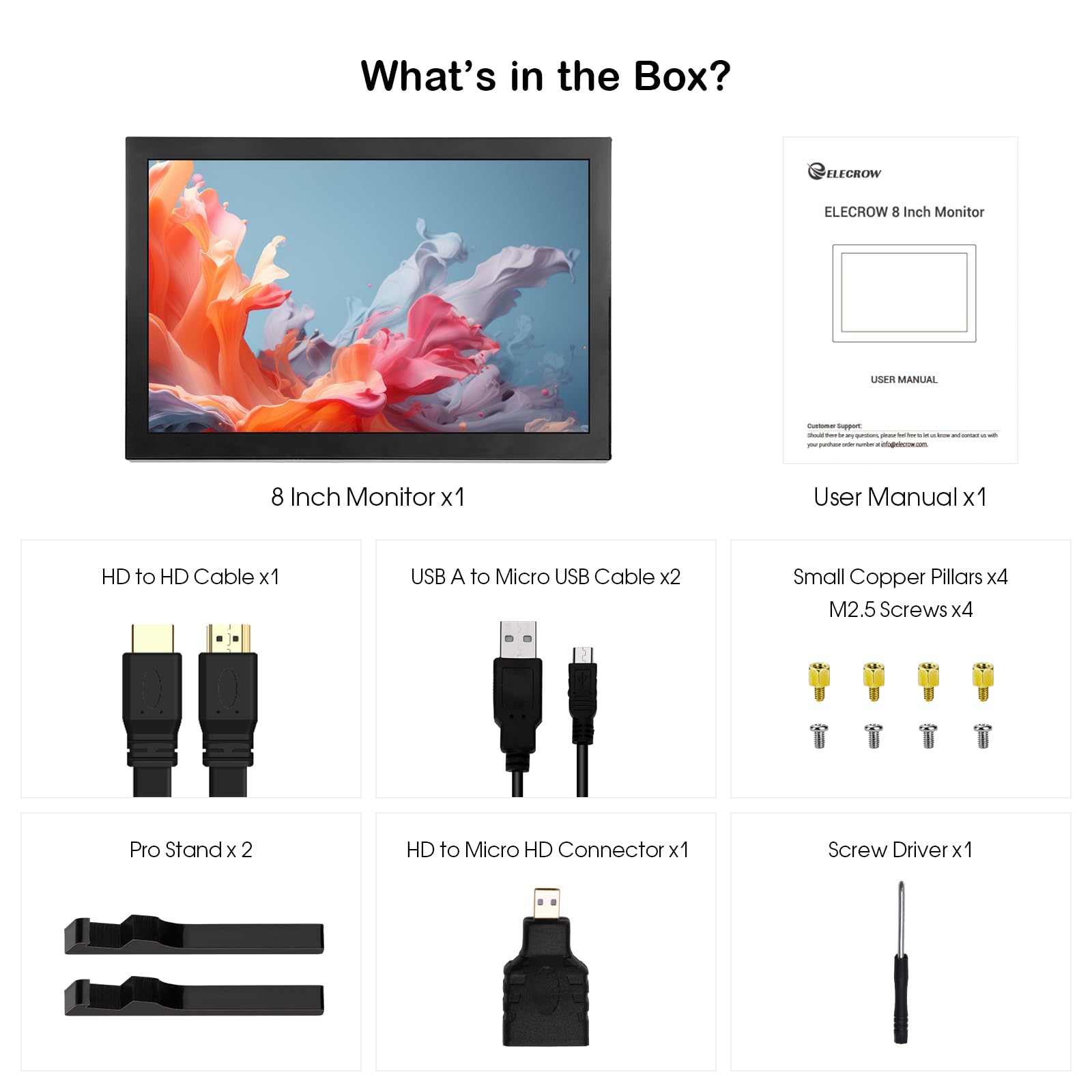 8 Inch 1280×800 Touch Screen Monitor for Raspberry Pi 5/4, PC & Laptop - ELECROW Portable HDMI Display for DIY Projects, Gaming & Programming