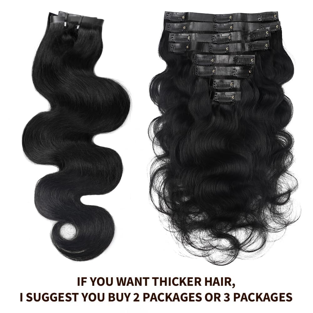 Seamless Clip-In Human Hair Extensions – 8pcs 120g Invisible PU Skin Weft Body Wave 100% Remy Human Hair for Black Women (26 Inch Natural Black) – Perfect for Daily Styling, Parties & Special Occasions