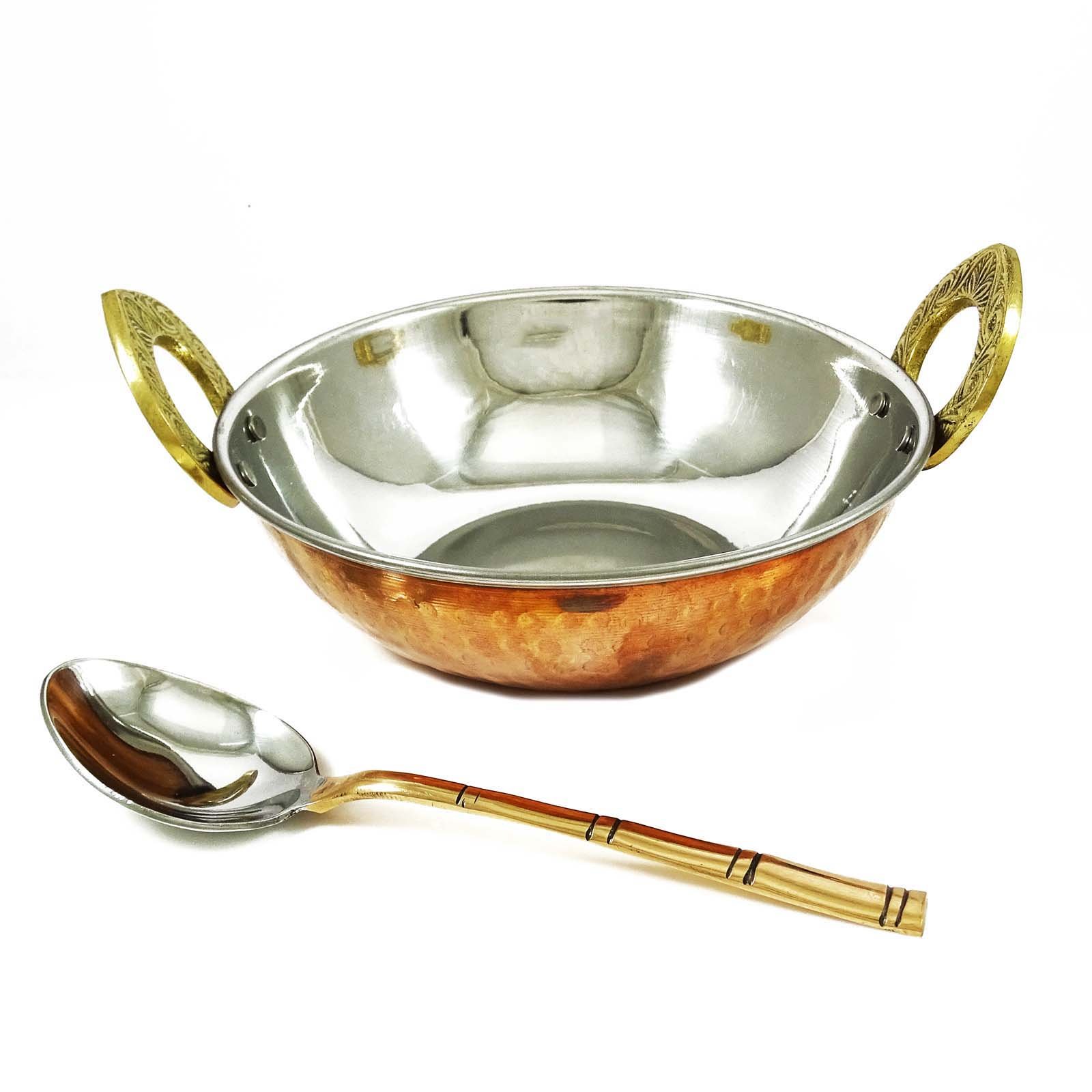 **Traditional Indian Copper Kadhai Spoon - Handcrafted Cookware for Authentic Indian Cooking - Perfect for Stir-Frying, Tempering, and Serving**