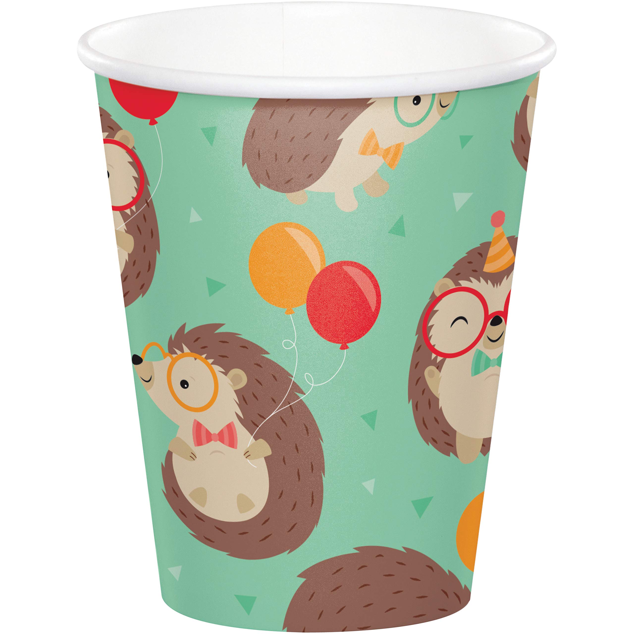 Creative Converting 345982 Hedgehog Disposable Paper Cups, 9 oz, 8 Pcs - Cute Animal Themed Party Cups for Kids Birthday, Baby Shower & Summer Picnics
