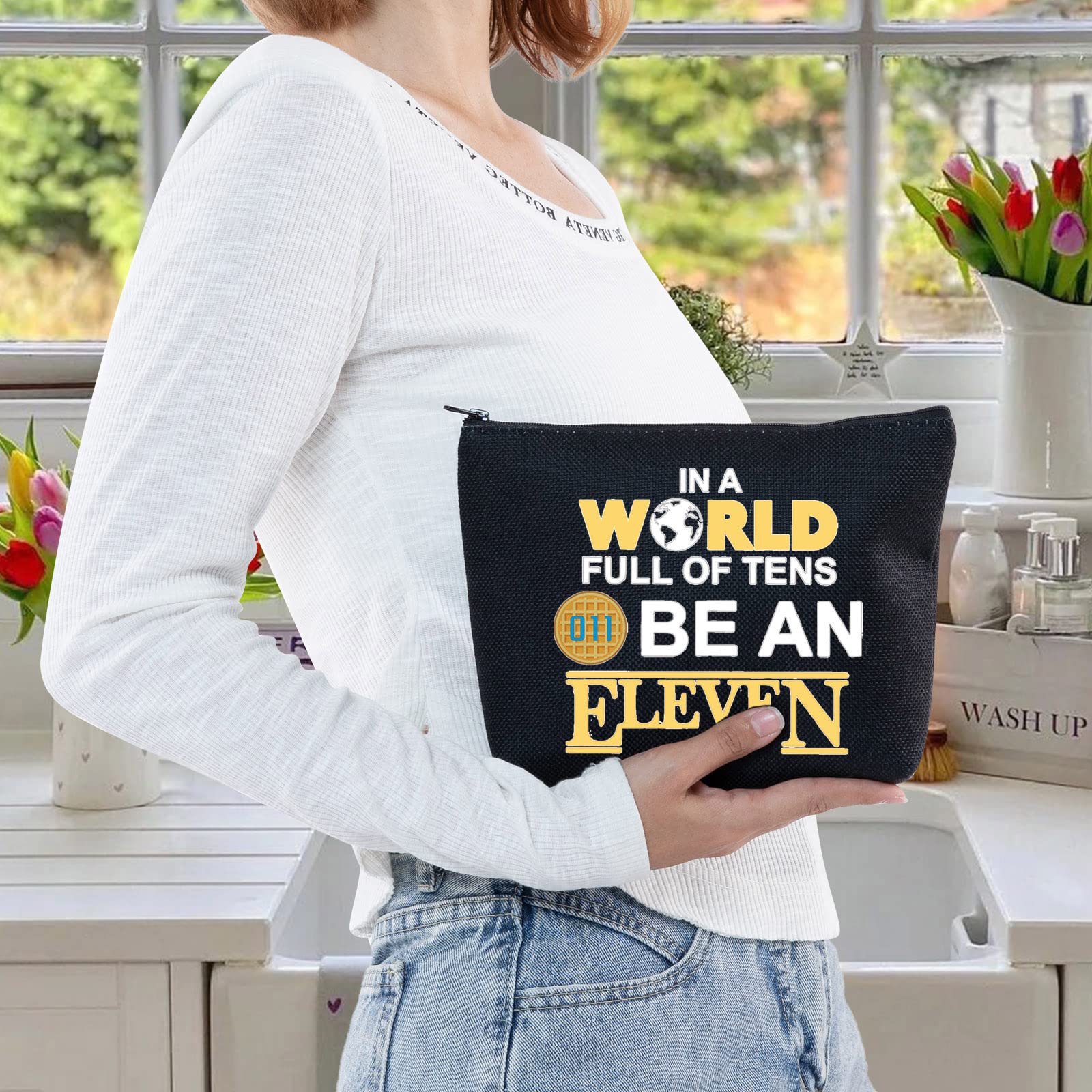 LEVLO Eggo Waffles Themed Cosmetic Bag - Cute Waffle Makeup Pouch for Eggo Fans - Perfect Gift for Breakfast Lovers - Use for Travel, School or Everyday Makeup Storage